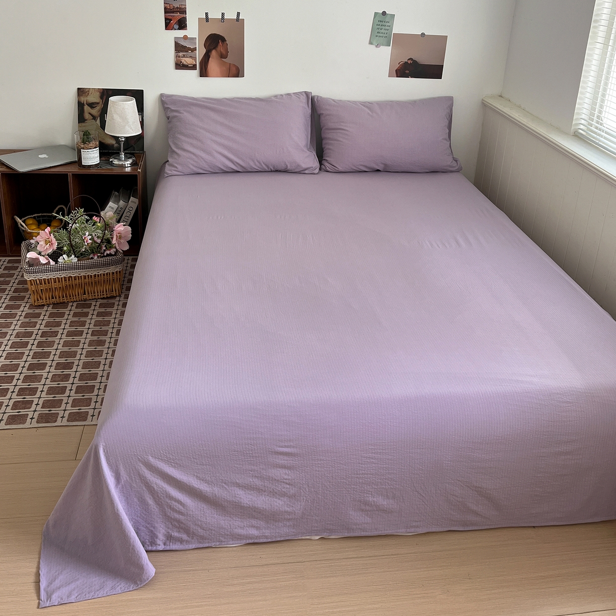 91家纺网 家纺一手货源 找家纺 （总）花伞家居 2026新款简约纯色双拼双层纱高克重水洗棉四件套