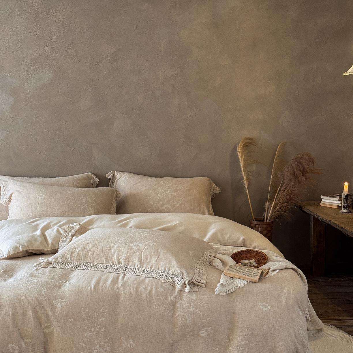 91家纺网 家纺一手货源 找家纺 （总）爱丽丝 2026新品色织提花棉麻四件套-木兮花边款