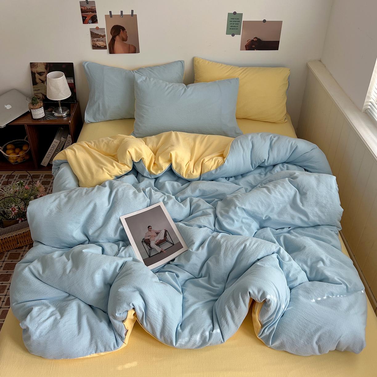 91家纺网 家纺一手货源 找家纺 （总）花伞家居 2026新款简约纯色双拼双层纱高克重水洗棉四件套