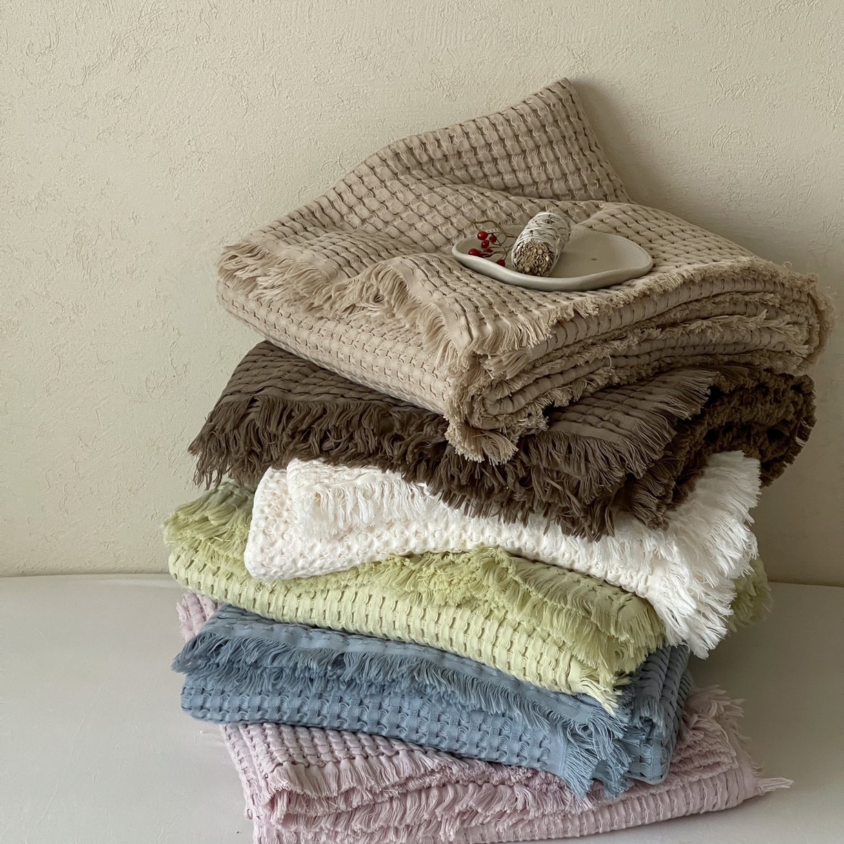 91家纺网 家纺一手货源 找家纺 （总）例外 2026春夏新款华夫格流苏毯毯子多功能盖毯（会员-5）