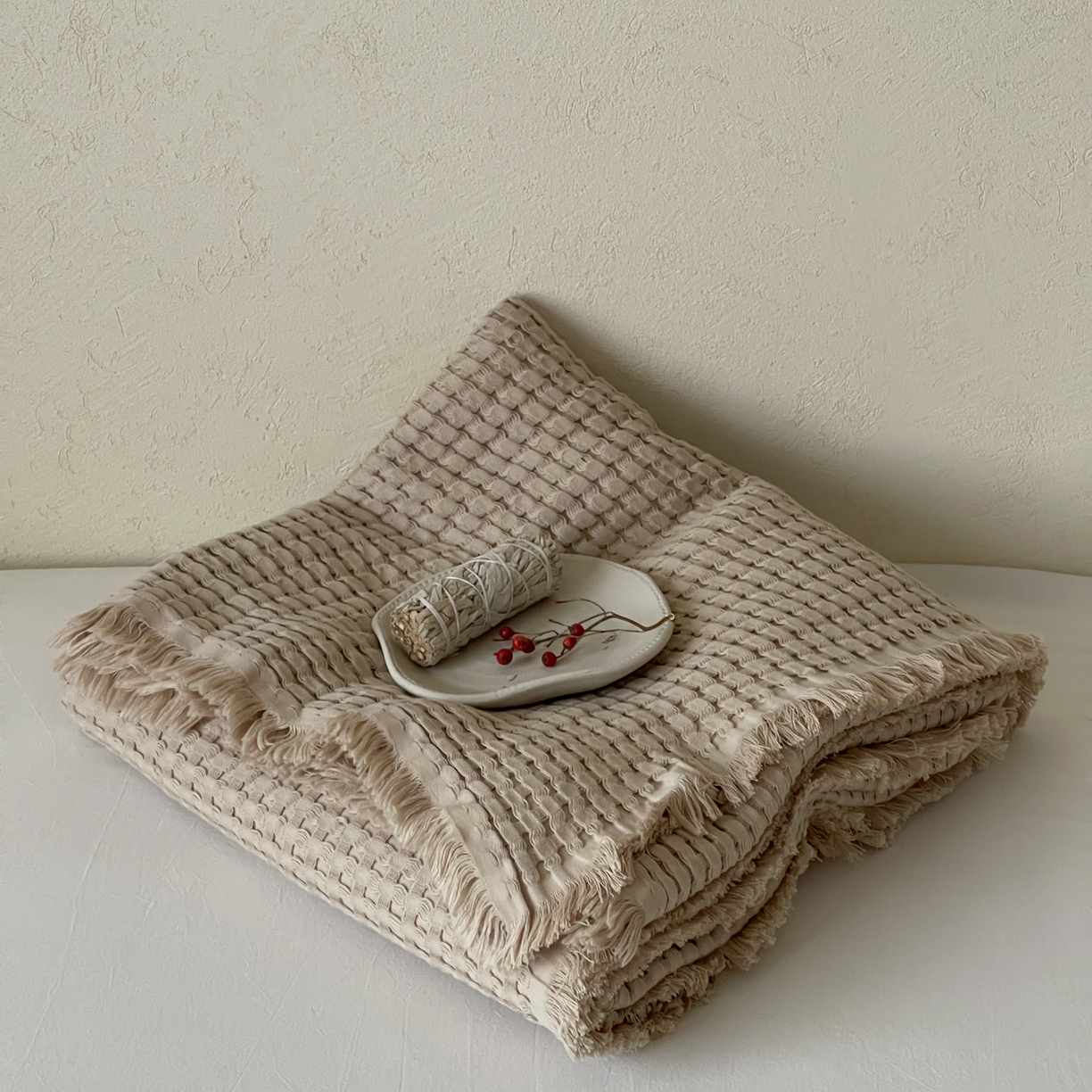 91家纺网 家纺一手货源 找家纺 例外 2026春夏新款华夫格流苏毯毯子多功能盖毯（会员-5） 组合图仅供展示不可下单