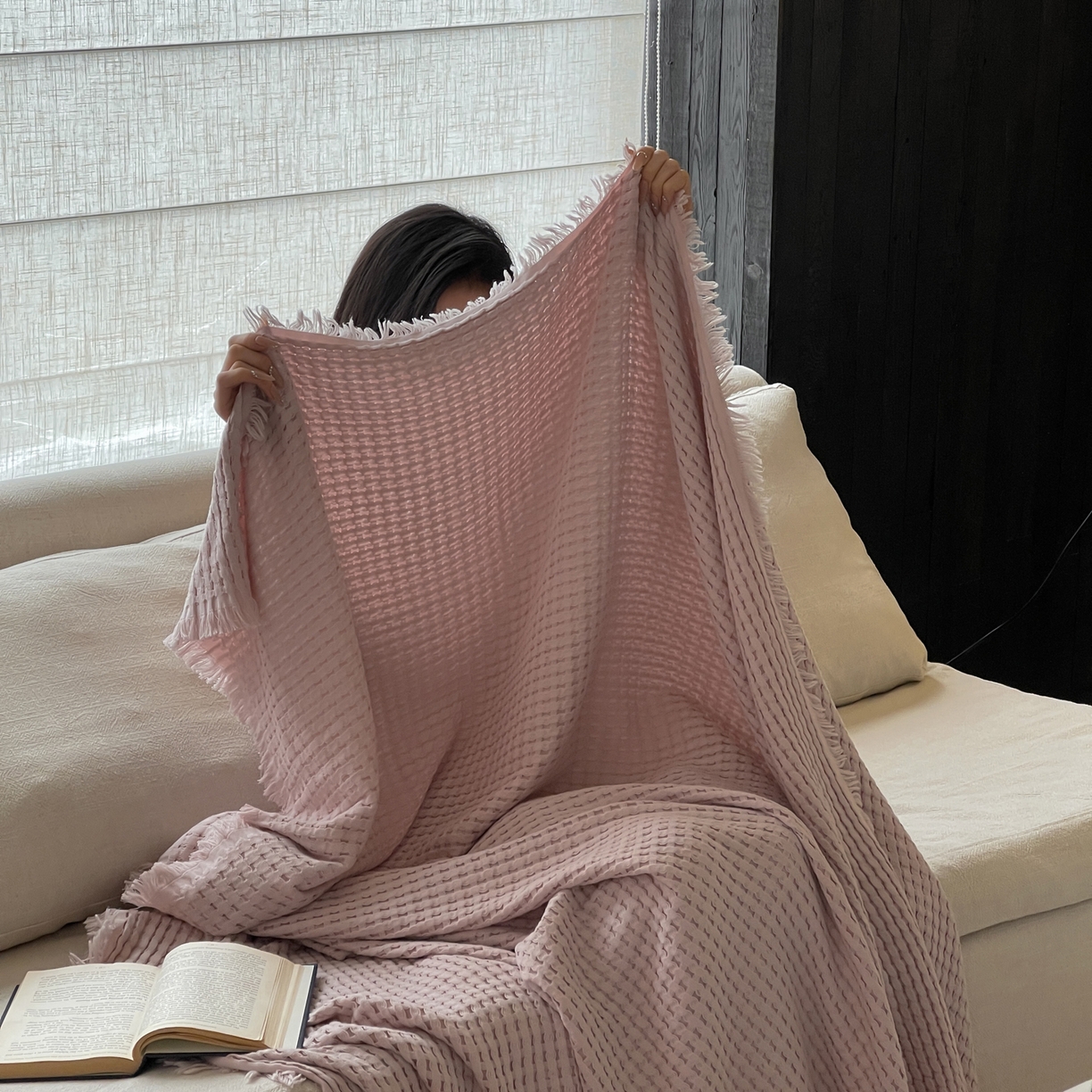 91家纺网 家纺一手货源 找家纺 例外 2026春夏新款华夫格流苏毯毯子多功能盖毯（会员-5） 秋月紫