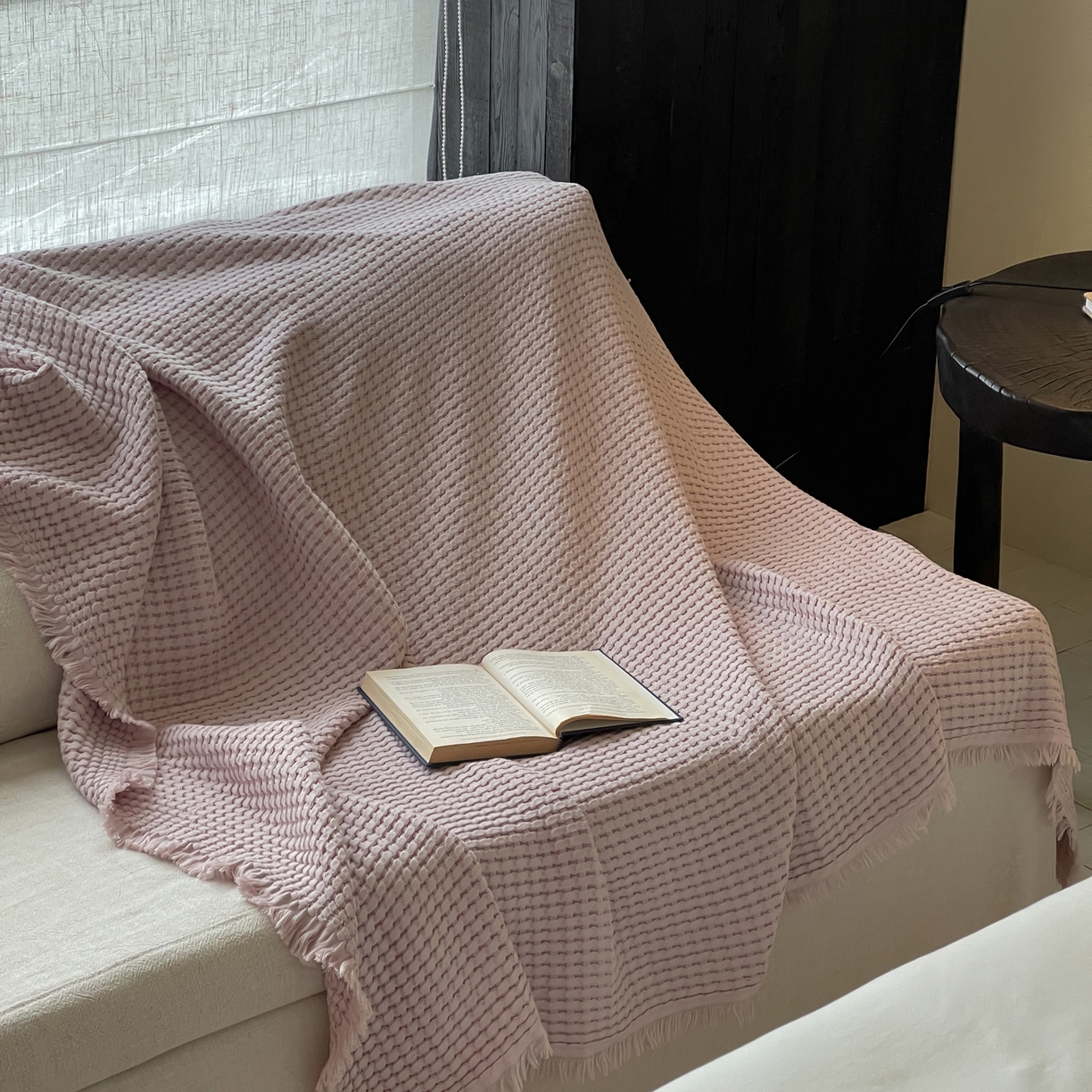 91家纺网 家纺一手货源 找家纺 例外 2026春夏新款华夫格流苏毯毯子多功能盖毯（会员-5） 秋月紫