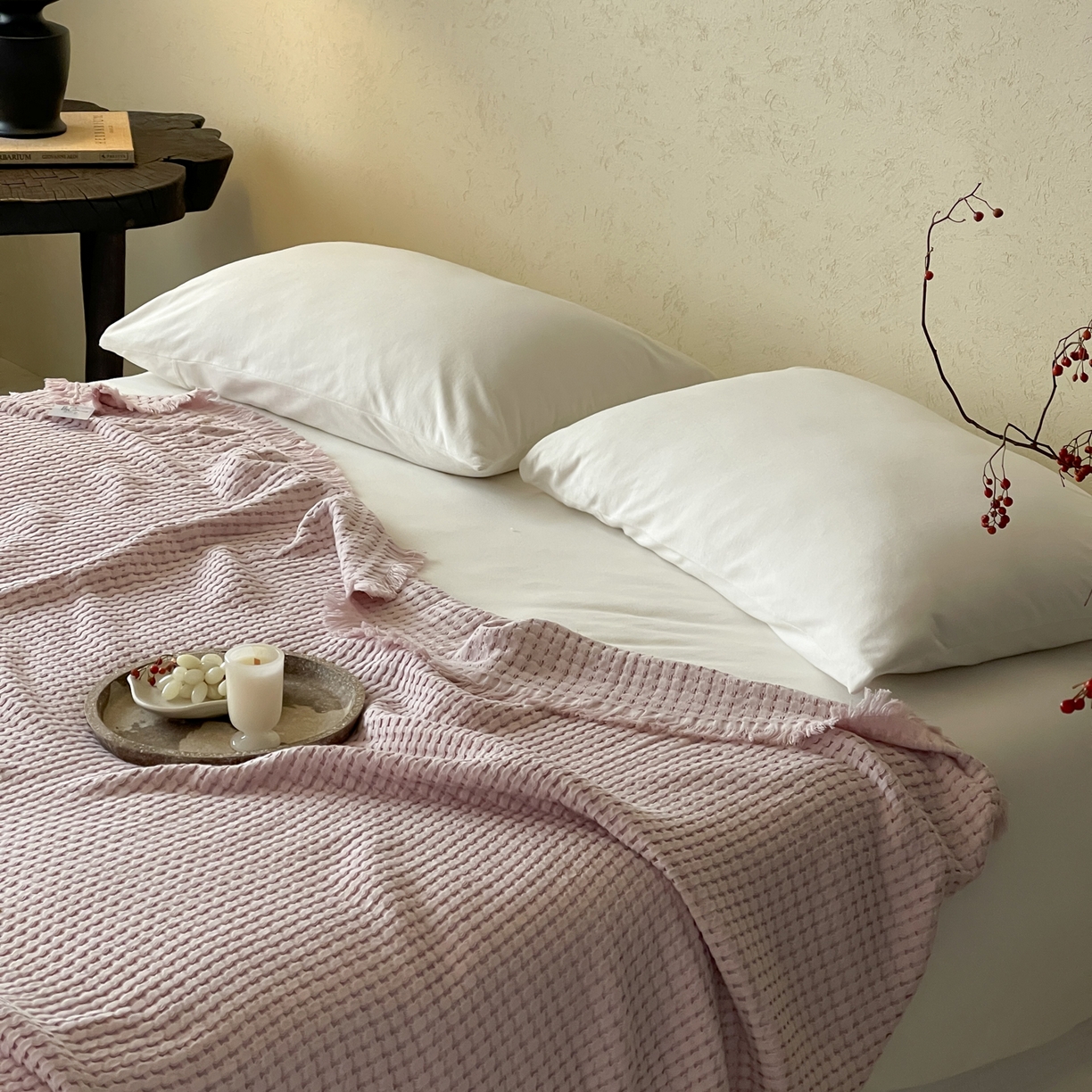 91家纺网 家纺一手货源 找家纺 例外 2026春夏新款华夫格流苏毯毯子多功能盖毯（会员-5） 秋月紫