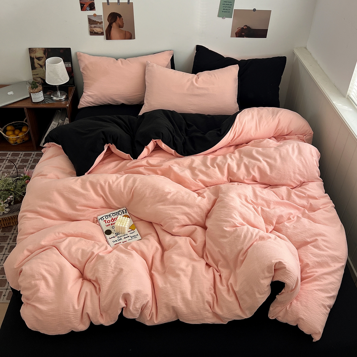 91家纺网 家纺一手货源 找家纺 （总）花伞家居 2026新款简约纯色双拼双层纱高克重水洗棉四件套