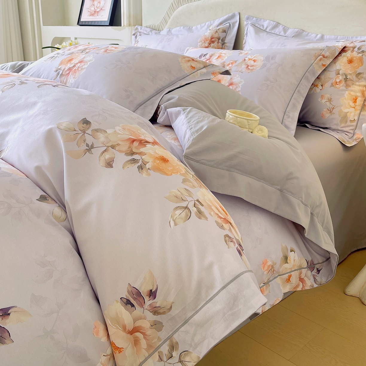 91家纺网 家纺一手货源 找家纺 焱博家纺 2026新款A类加厚全棉13376印花四件套 花信风吟