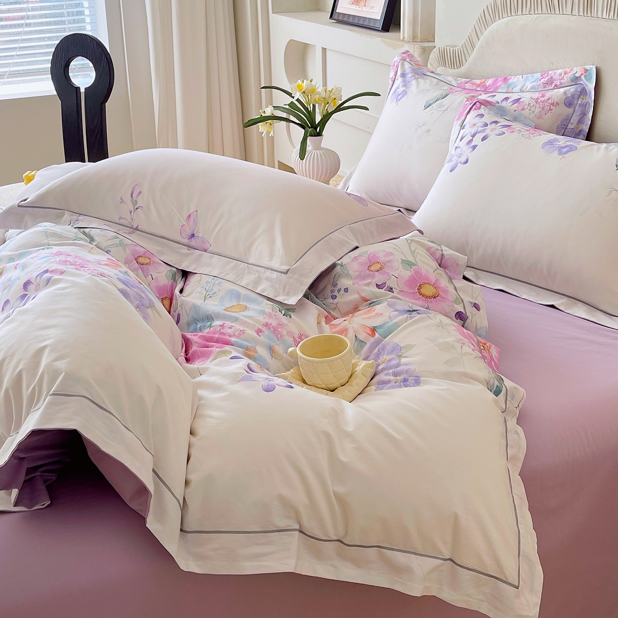 91家纺网 家纺一手货源 找家纺 焱博家纺 2026新款A类加厚全棉13376印花四件套 淡彩花园