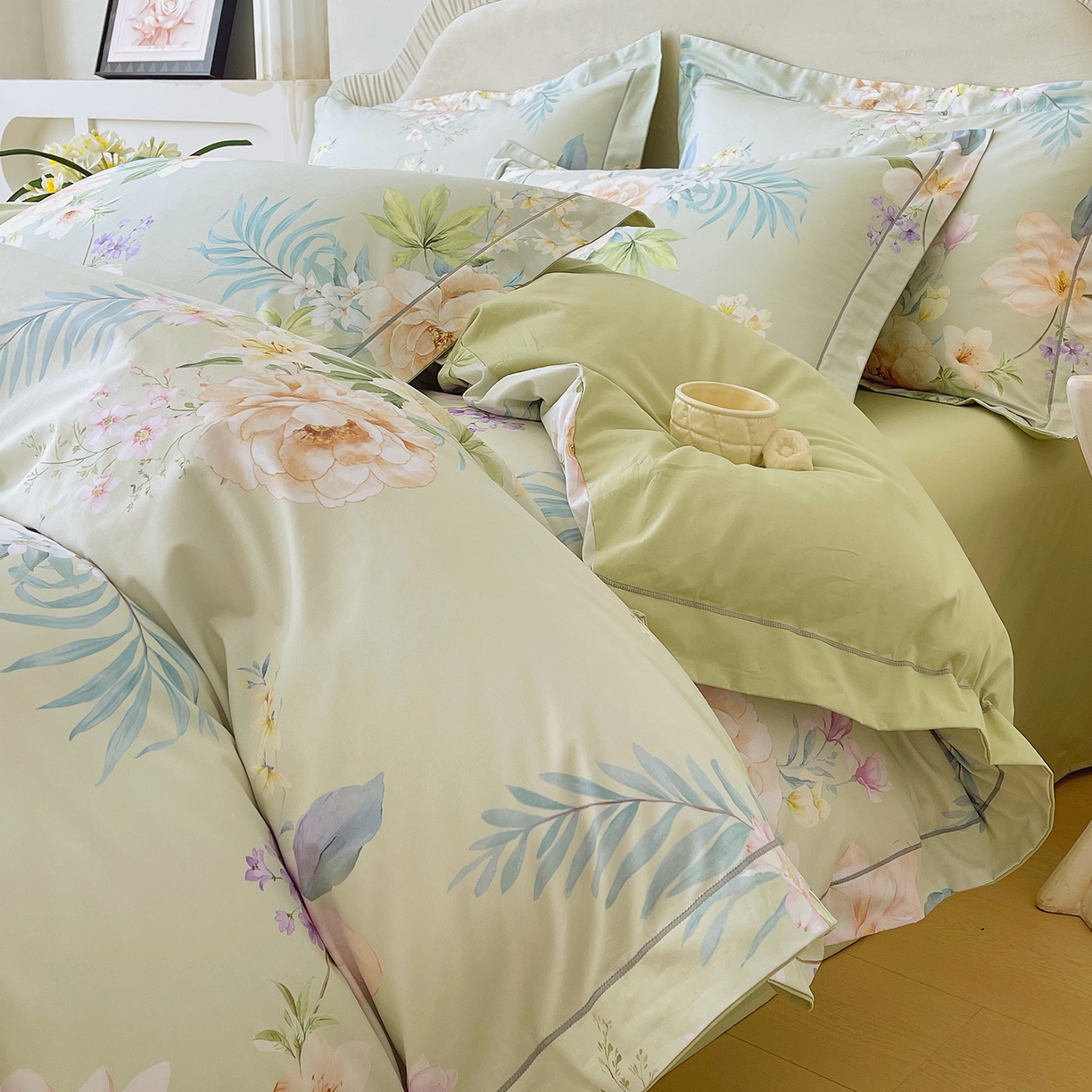 91家纺网 家纺一手货源 找家纺 焱博家纺 2026新款A类加厚全棉13376印花四件套 悠悠花香