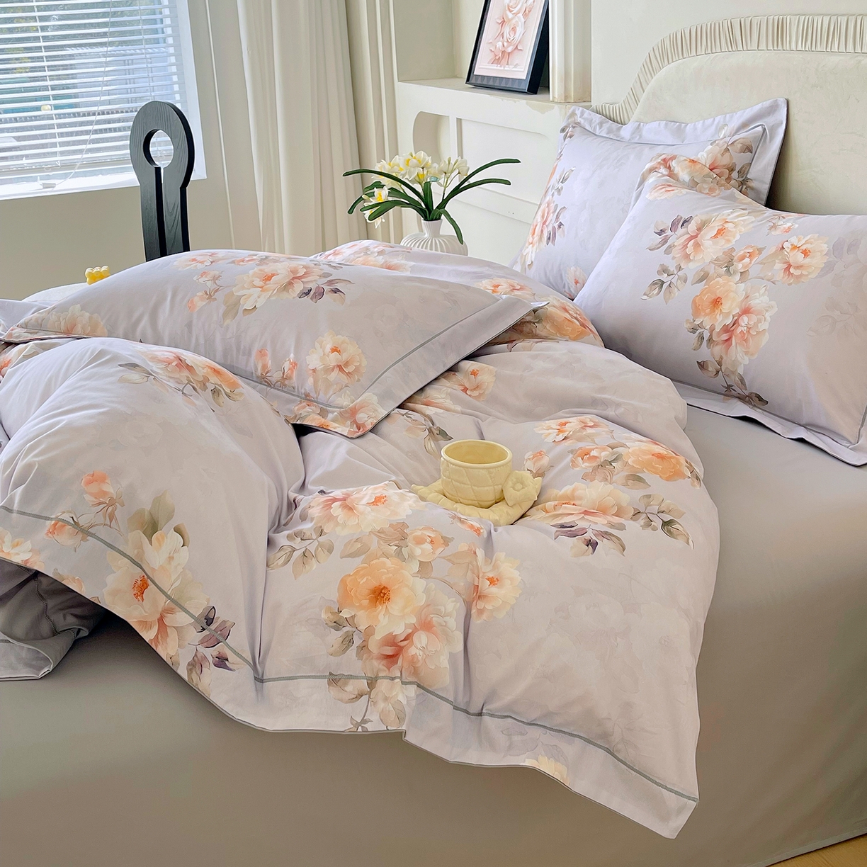 91家纺网 家纺一手货源 找家纺 焱博家纺 2026新款A类加厚全棉13376印花四件套 花信风吟