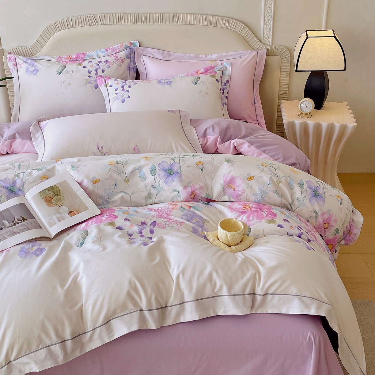 91家纺网 家纺一手货源 找家纺 焱博家纺 2026新款A类加厚全棉13376印花四件套 淡彩花园