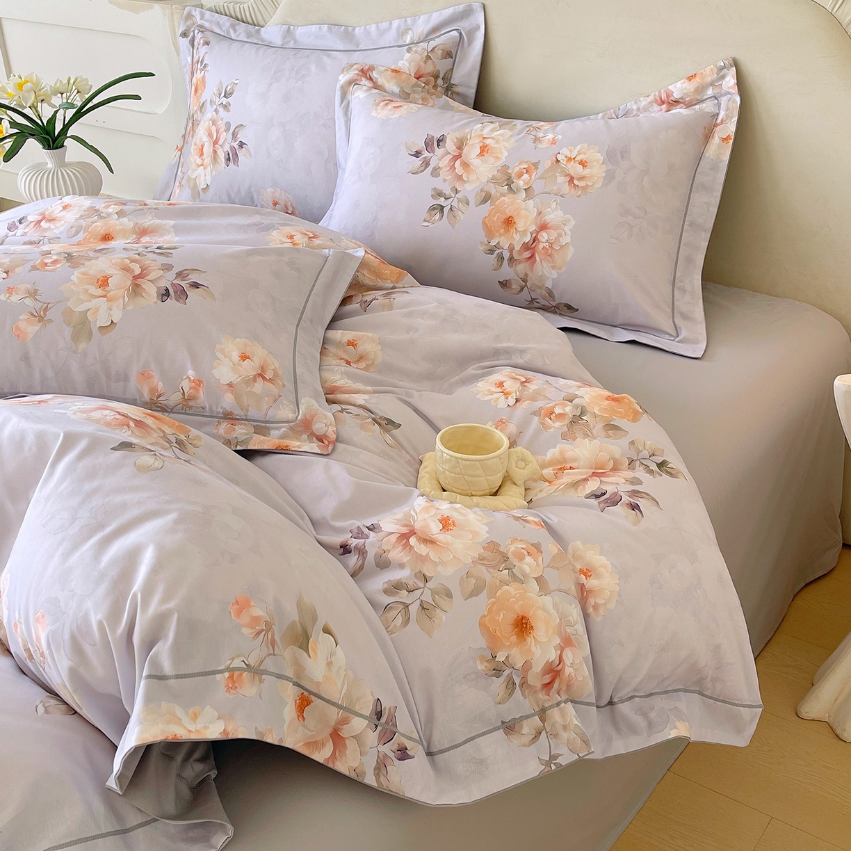 91家纺网 家纺一手货源 找家纺 焱博家纺 2026新款A类加厚全棉13376印花四件套 花信风吟