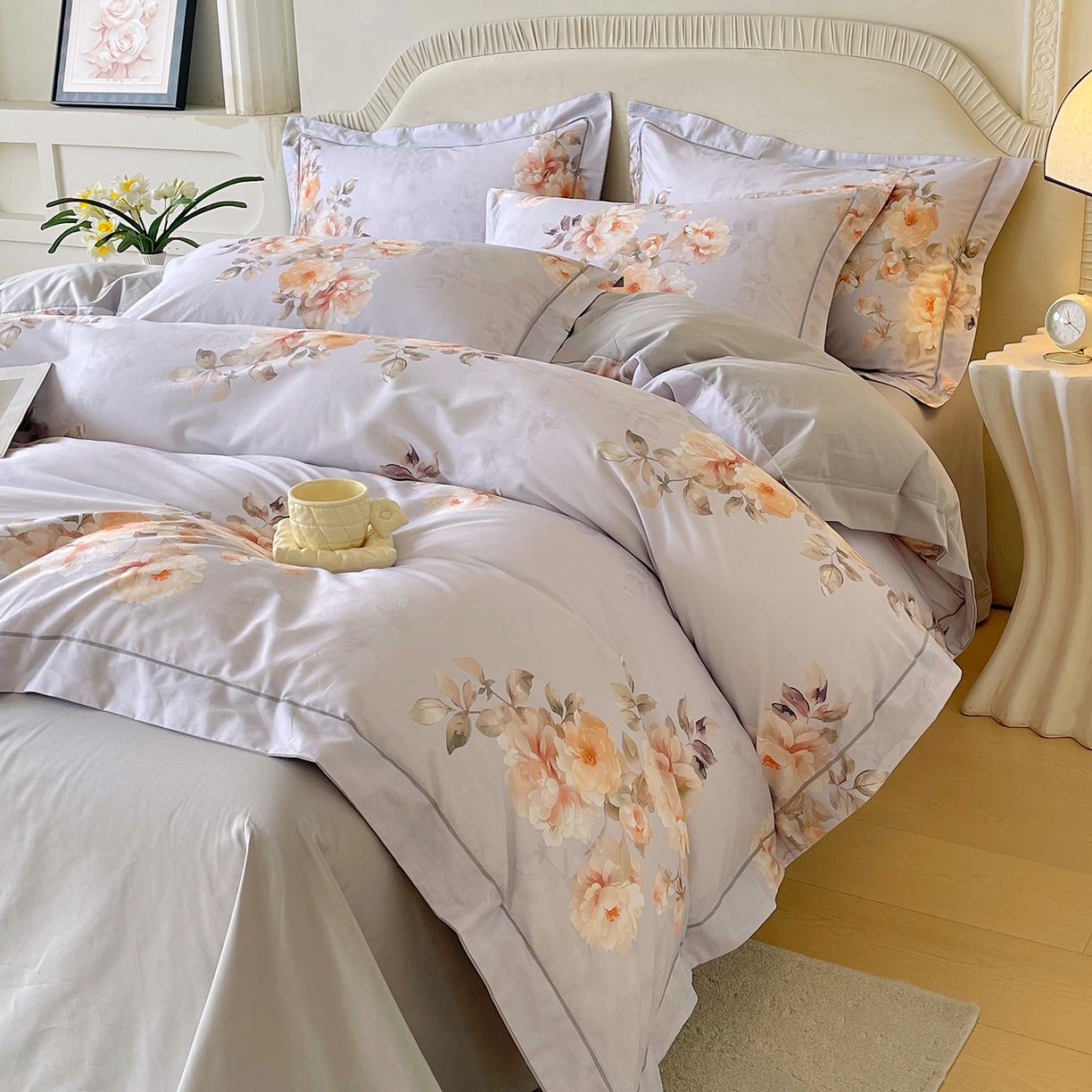 91家纺网 家纺一手货源 找家纺 焱博家纺 2026新款A类加厚全棉13376印花四件套 花信风吟