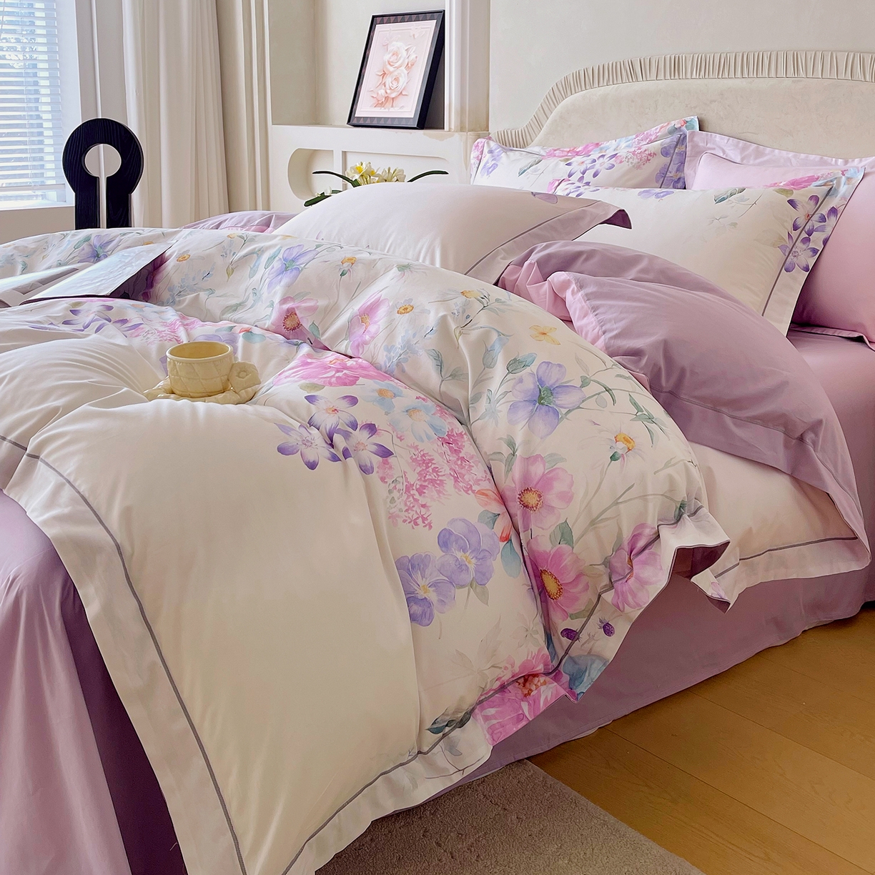 91家纺网 家纺一手货源 找家纺 焱博家纺 2026新款A类加厚全棉13376印花四件套 淡彩花园