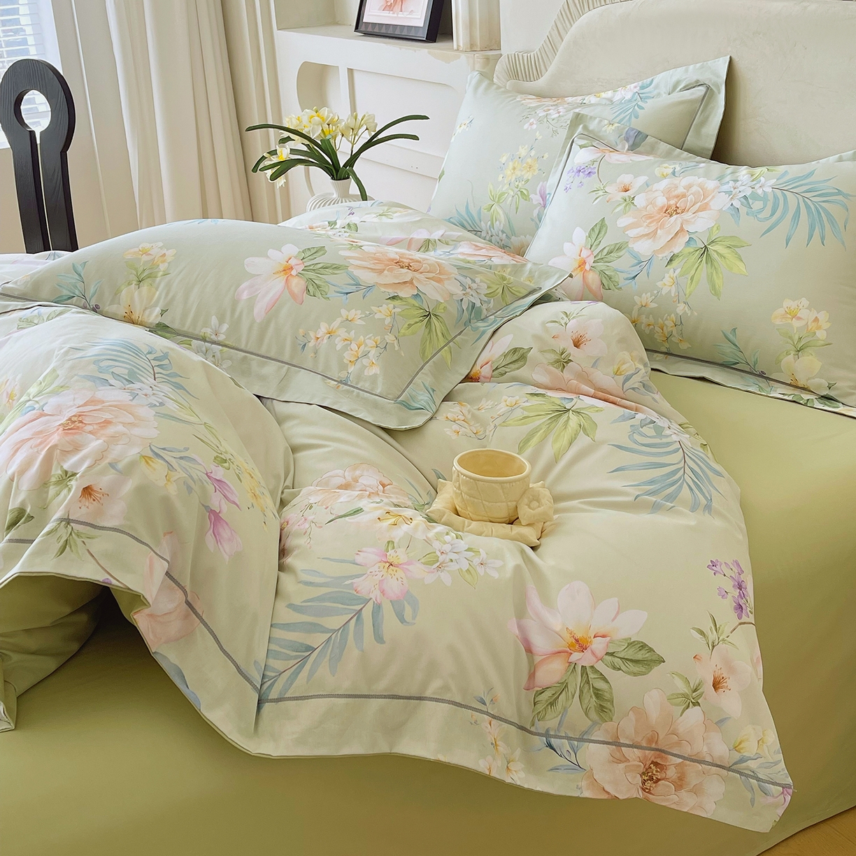 91家纺网 家纺一手货源 找家纺 焱博家纺 2026新款A类加厚全棉13376印花四件套 悠悠花香