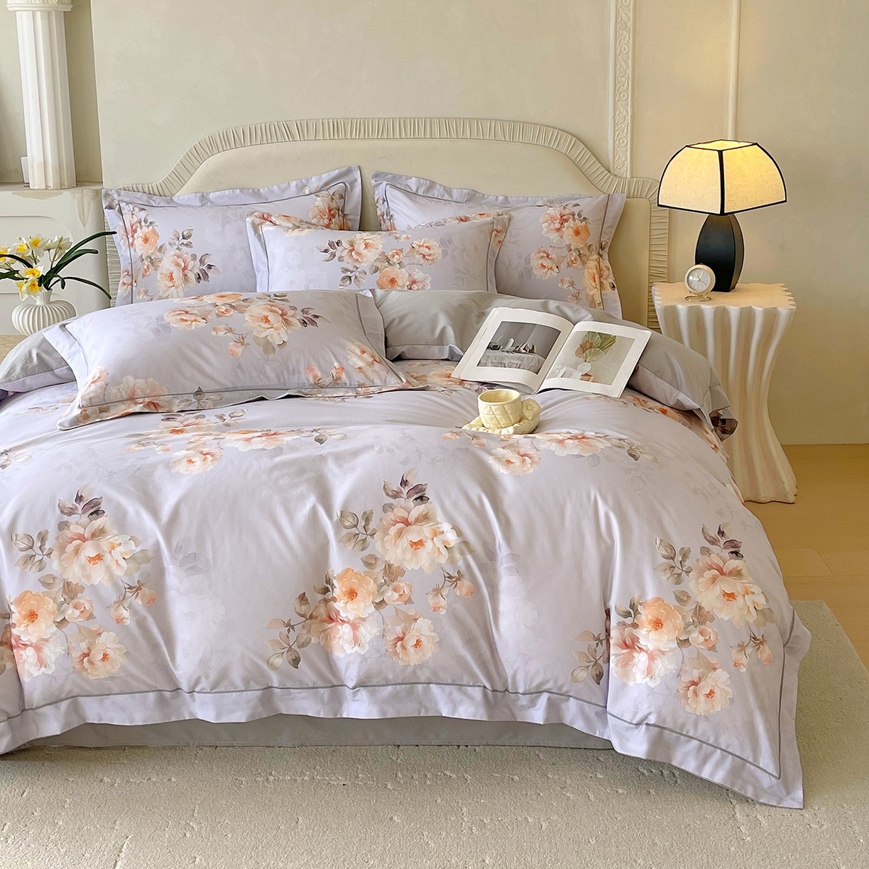 91家纺网 家纺一手货源 找家纺 焱博家纺 2026新款A类加厚全棉13376印花四件套 花信风吟