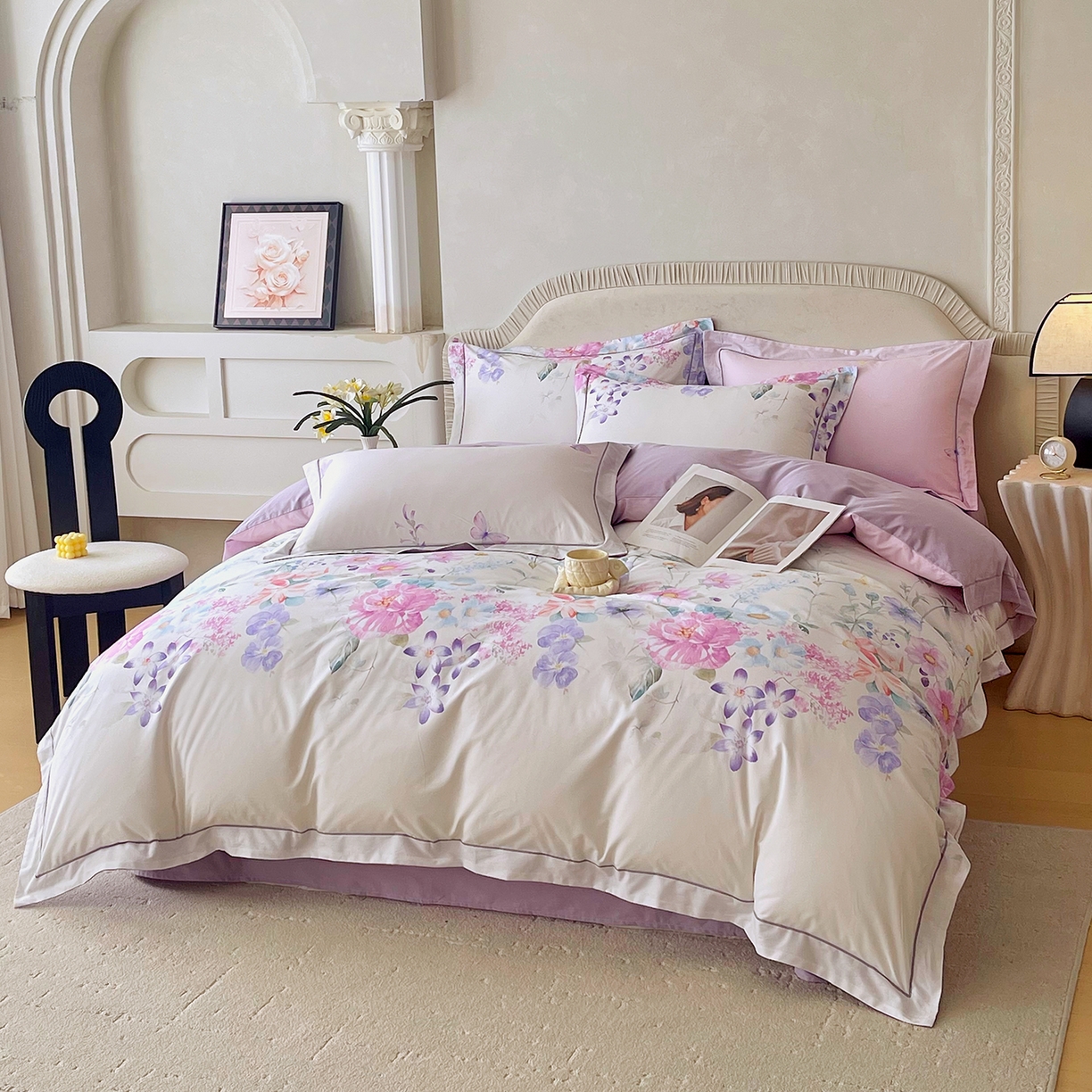 91家纺网 家纺一手货源 找家纺 焱博家纺 2026新款A类加厚全棉13376印花四件套 淡彩花园