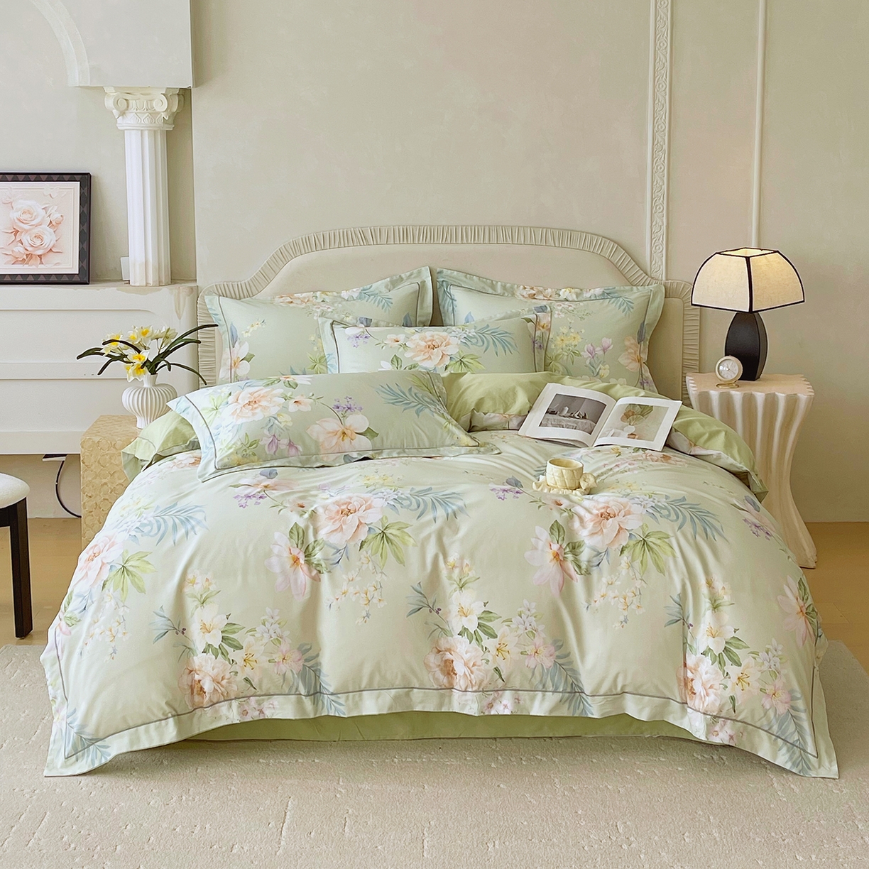 91家纺网 家纺一手货源 找家纺 焱博家纺 2026新款A类加厚全棉13376印花四件套 悠悠花香