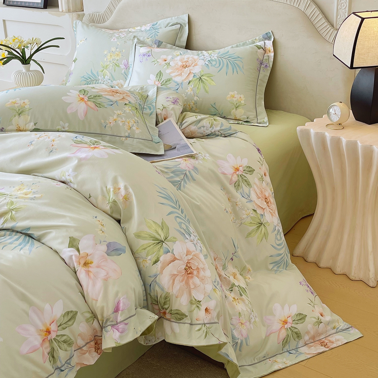 91家纺网 家纺一手货源 找家纺 焱博家纺 2026新款A类加厚全棉13376印花四件套 悠悠花香