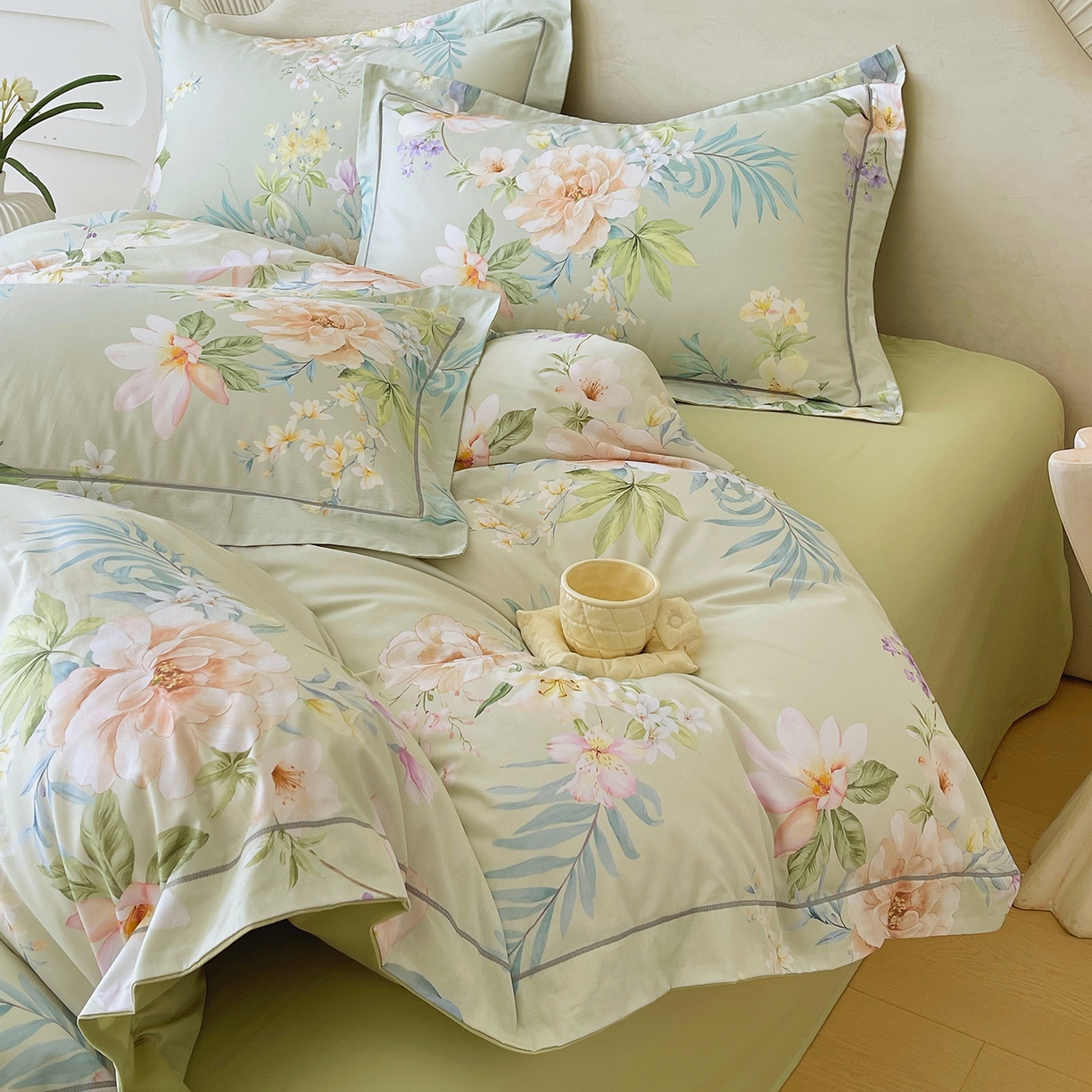 91家纺网 家纺一手货源 找家纺 焱博家纺 2026新款A类加厚全棉13376印花四件套 悠悠花香