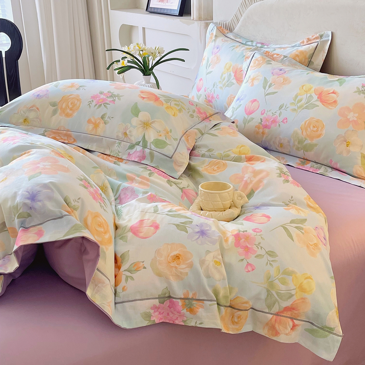 91家纺网 家纺一手货源 找家纺 焱博家纺 2026新款A类加厚全棉13376印花四件套 伊利花园