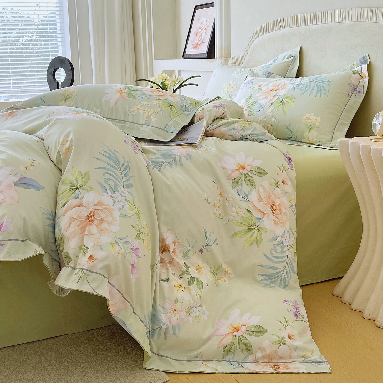 91家纺网 家纺一手货源 找家纺 焱博家纺 2026新款A类加厚全棉13376印花四件套 悠悠花香