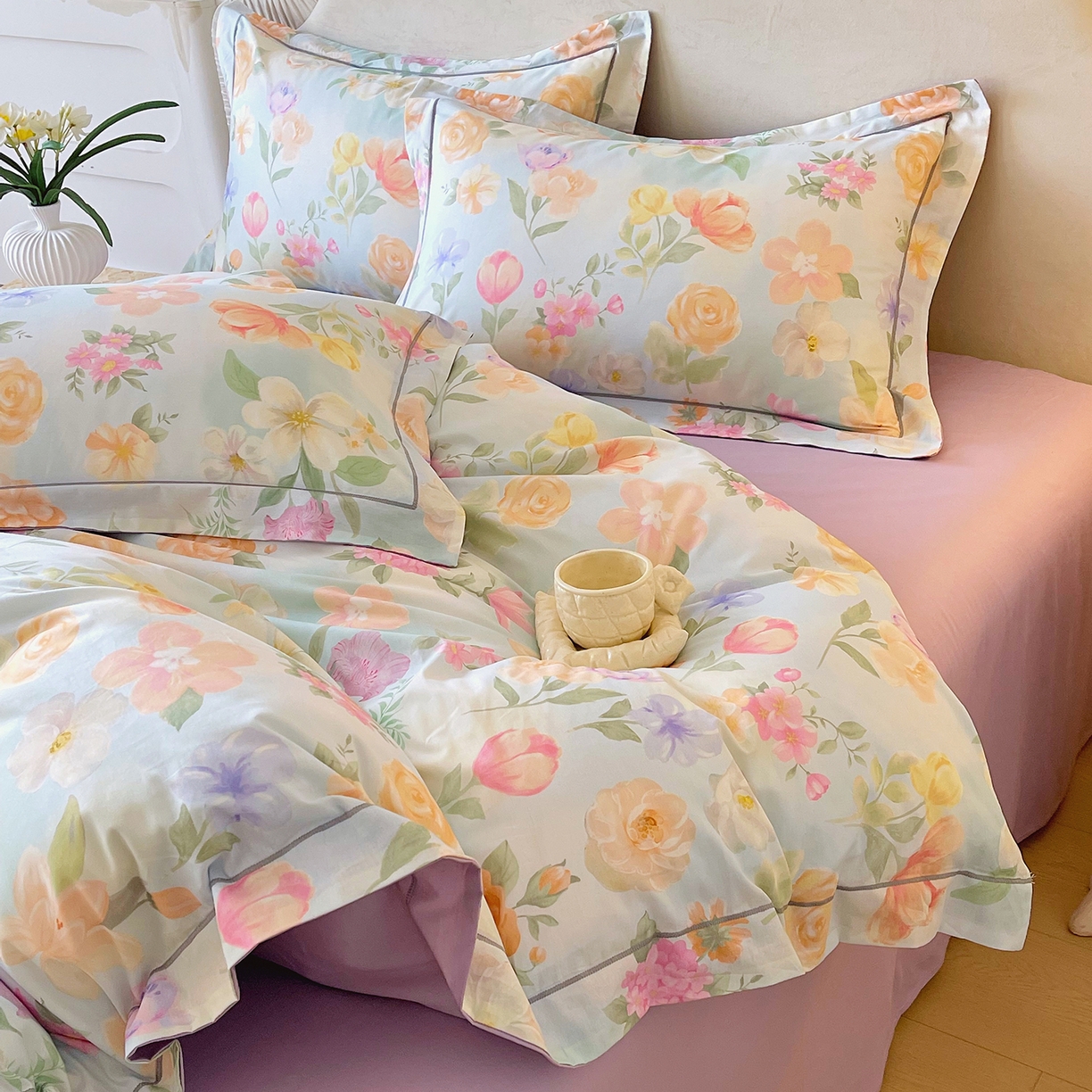 91家纺网 家纺一手货源 找家纺 焱博家纺 2026新款A类加厚全棉13376印花四件套 伊利花园