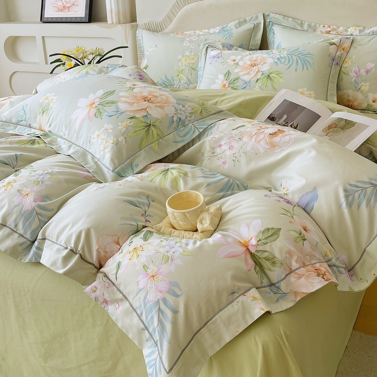 91家纺网 家纺一手货源 找家纺 焱博家纺 2026新款A类加厚全棉13376印花四件套 悠悠花香