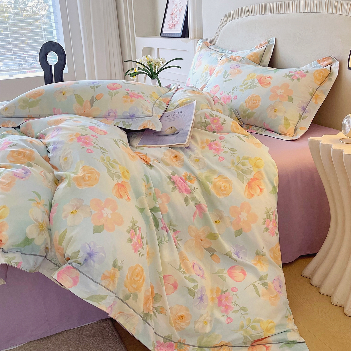 91家纺网 家纺一手货源 找家纺 焱博家纺 2026新款A类加厚全棉13376印花四件套 伊利花园