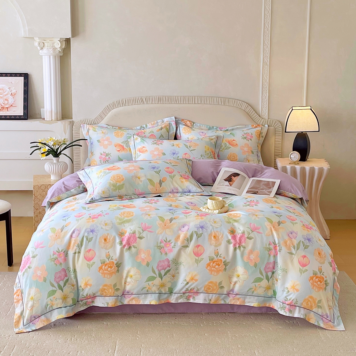 91家纺网 家纺一手货源 找家纺 焱博家纺 2026新款A类加厚全棉13376印花四件套 伊利花园