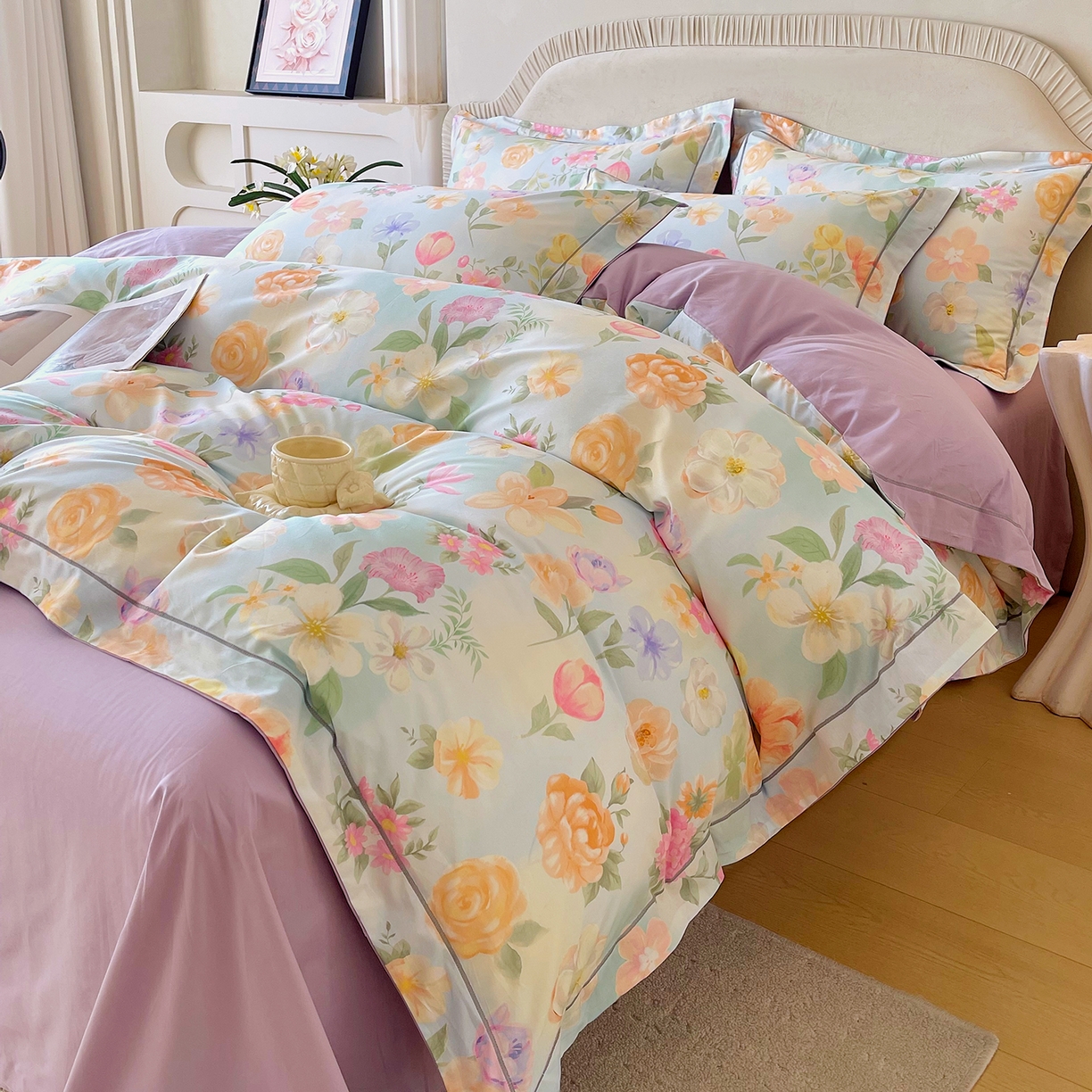 91家纺网 家纺一手货源 找家纺 焱博家纺 2026新款A类加厚全棉13376印花四件套 伊利花园