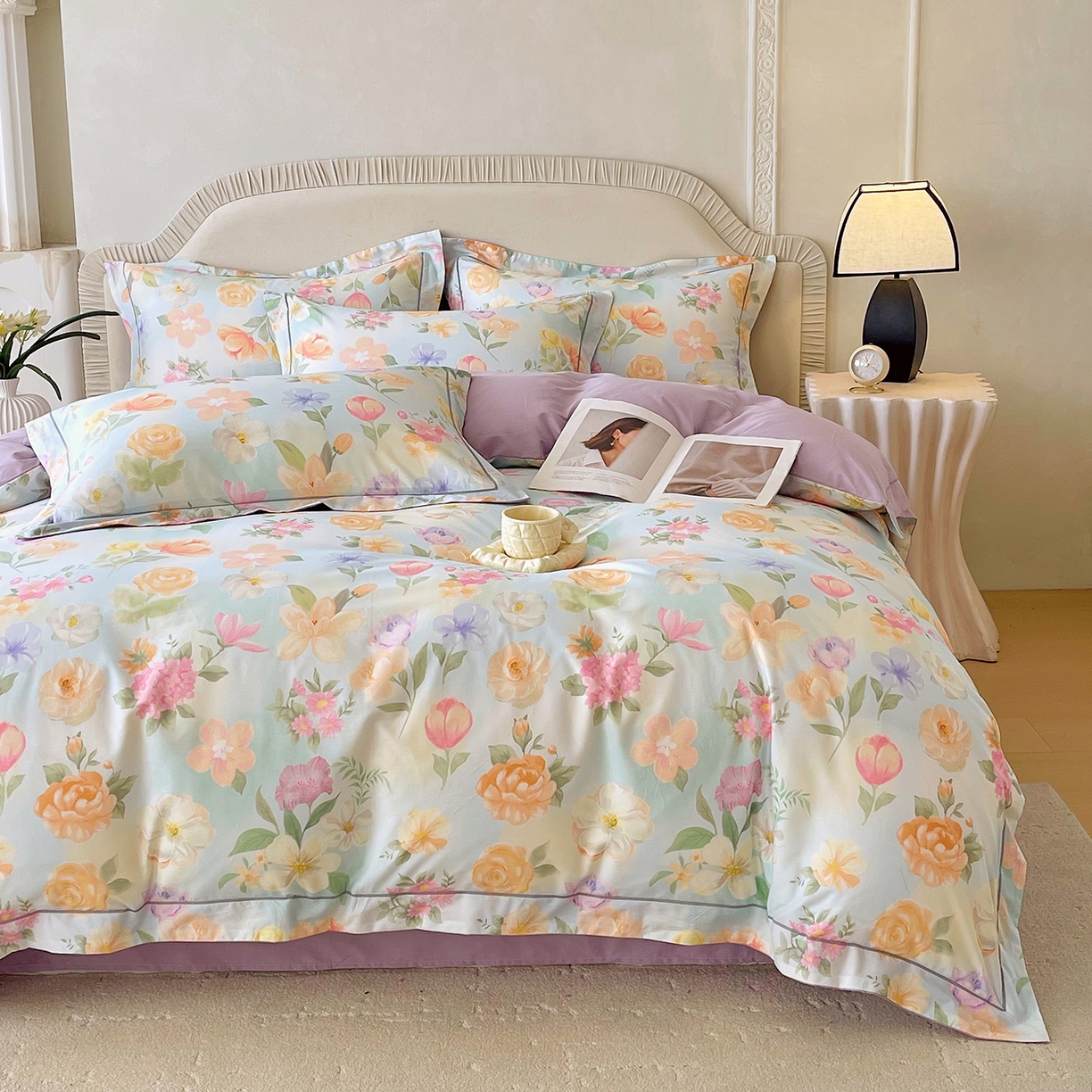 91家纺网 家纺一手货源 找家纺 焱博家纺 2026新款A类加厚全棉13376印花四件套 伊利花园