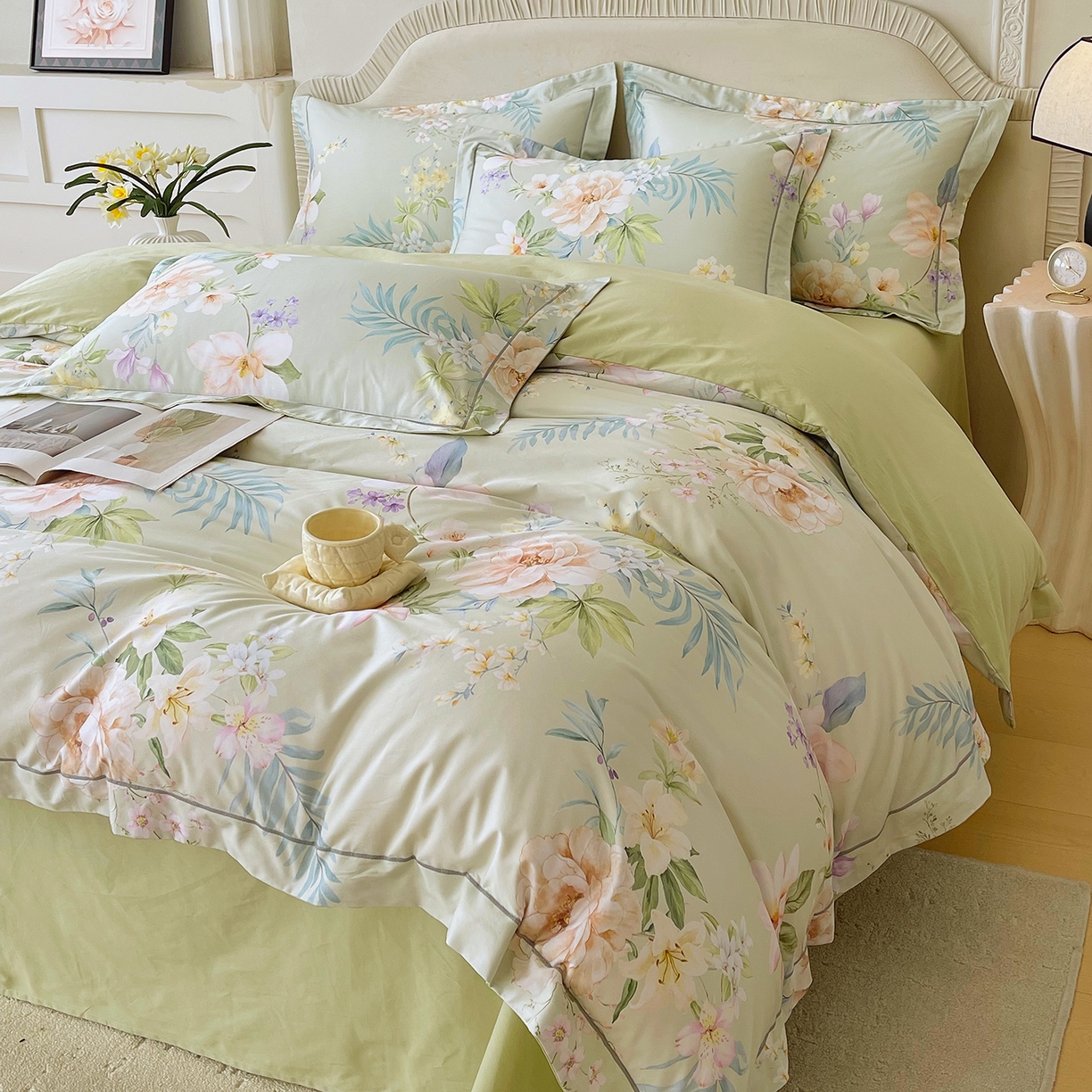 91家纺网 家纺一手货源 找家纺 焱博家纺 2026新款A类加厚全棉13376印花四件套 悠悠花香