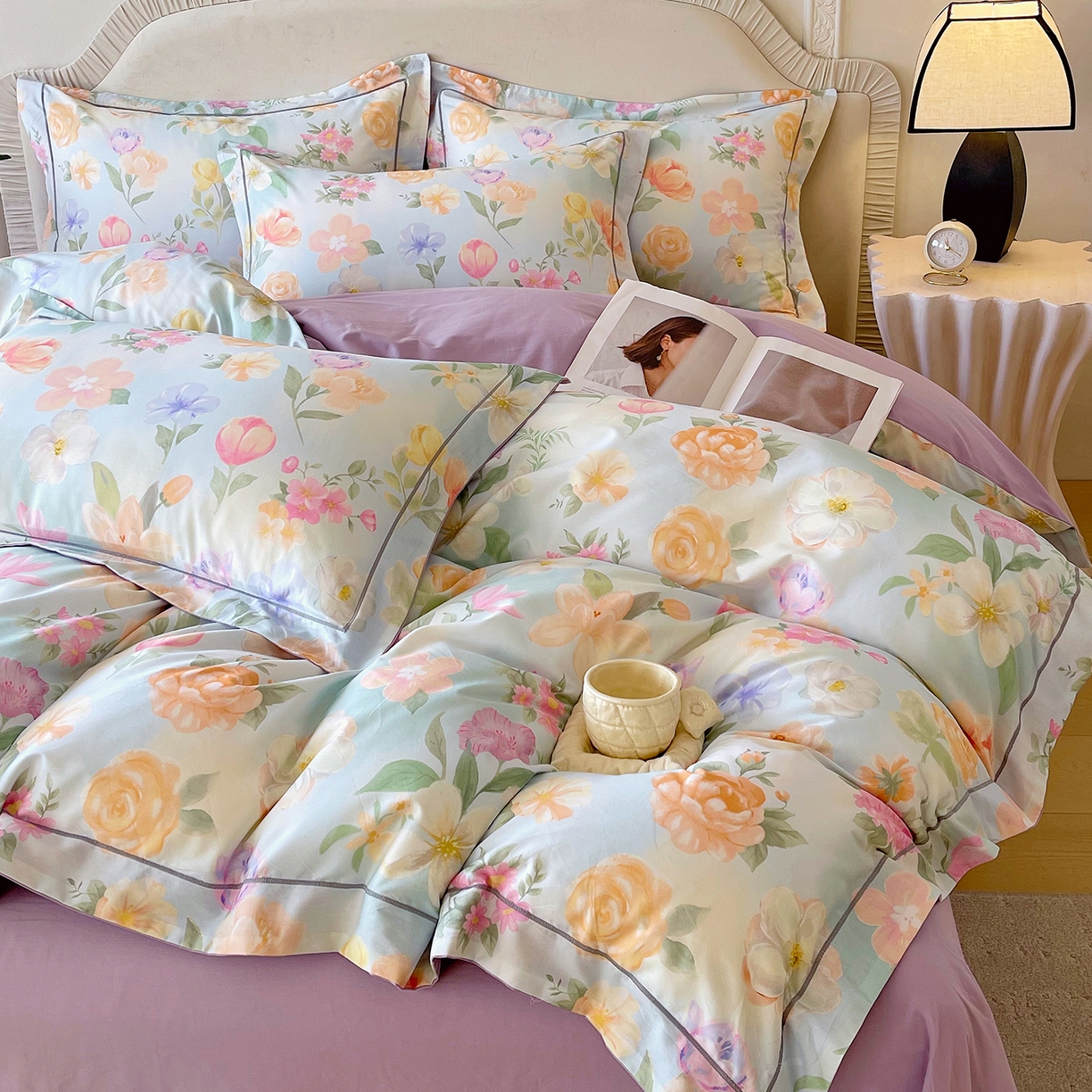 91家纺网 家纺一手货源 找家纺 焱博家纺 2026新款A类加厚全棉13376印花四件套 伊利花园