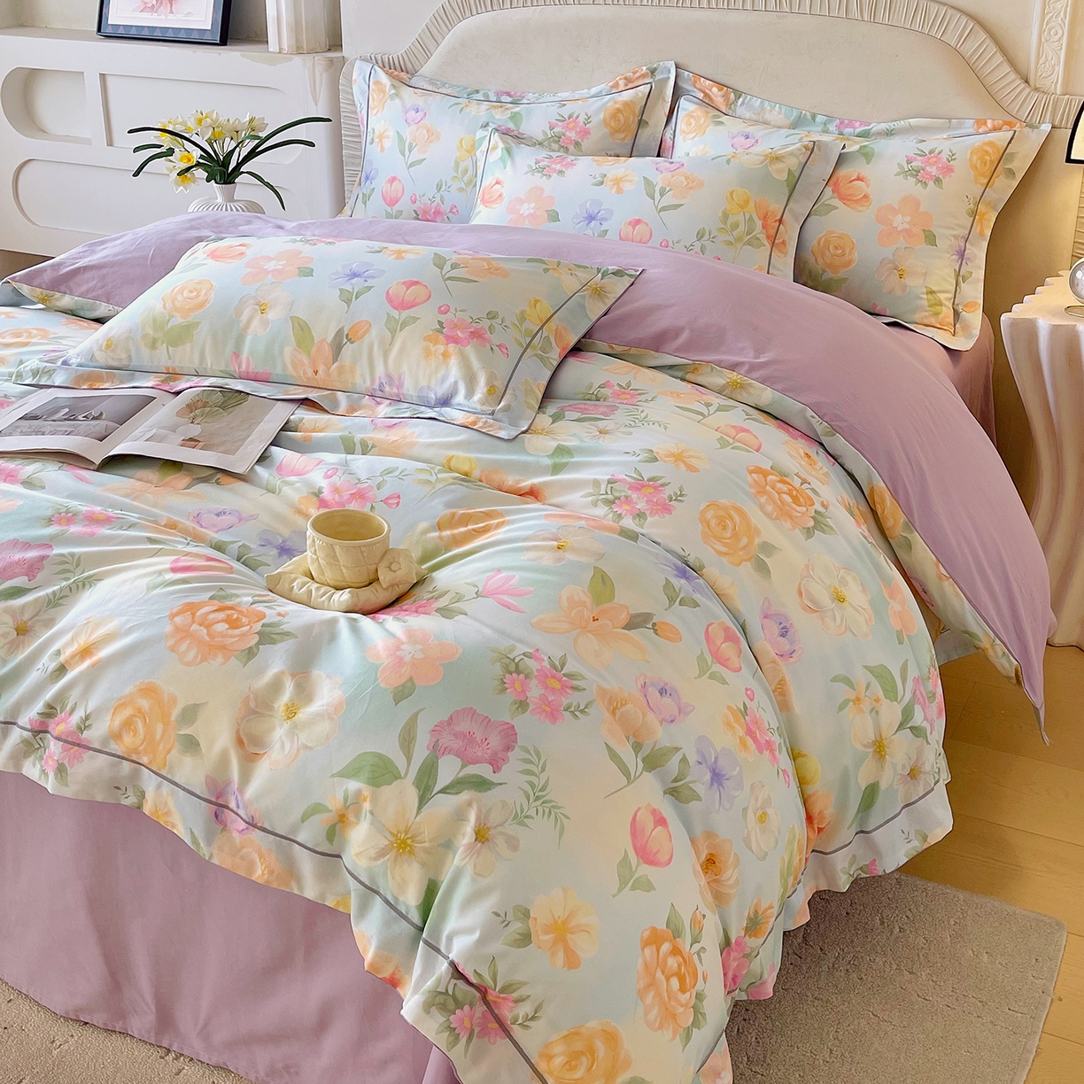 91家纺网 家纺一手货源 找家纺 焱博家纺 2026新款A类加厚全棉13376印花四件套 伊利花园