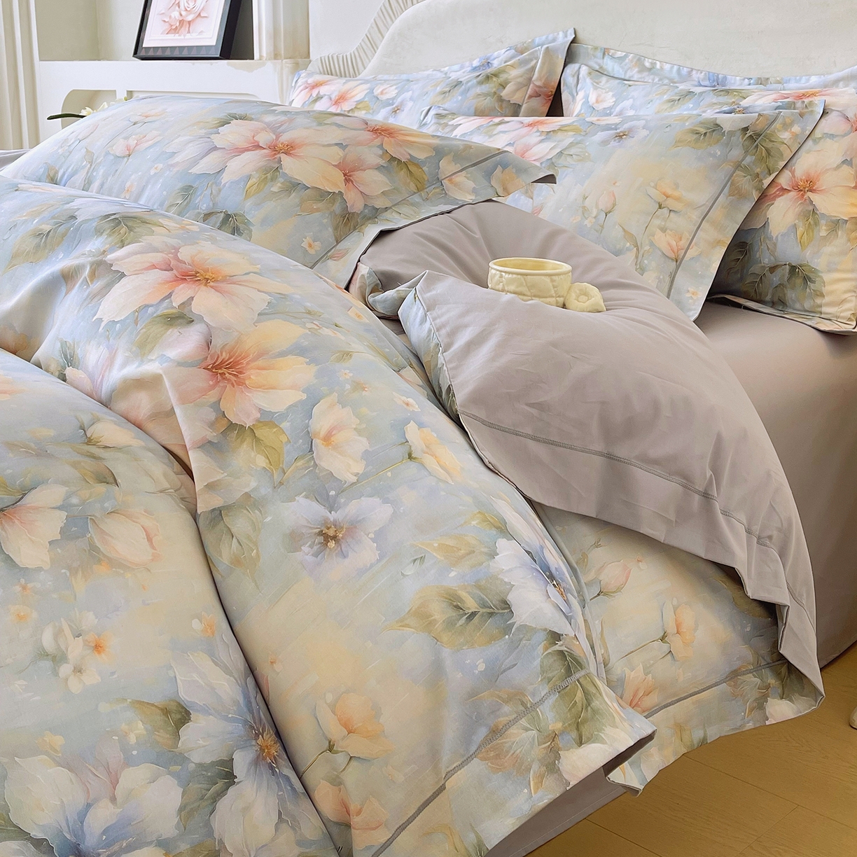 91家纺网 家纺一手货源 找家纺 焱博家纺 2026新款A类加厚全棉13376印花四件套 陌上烟雨