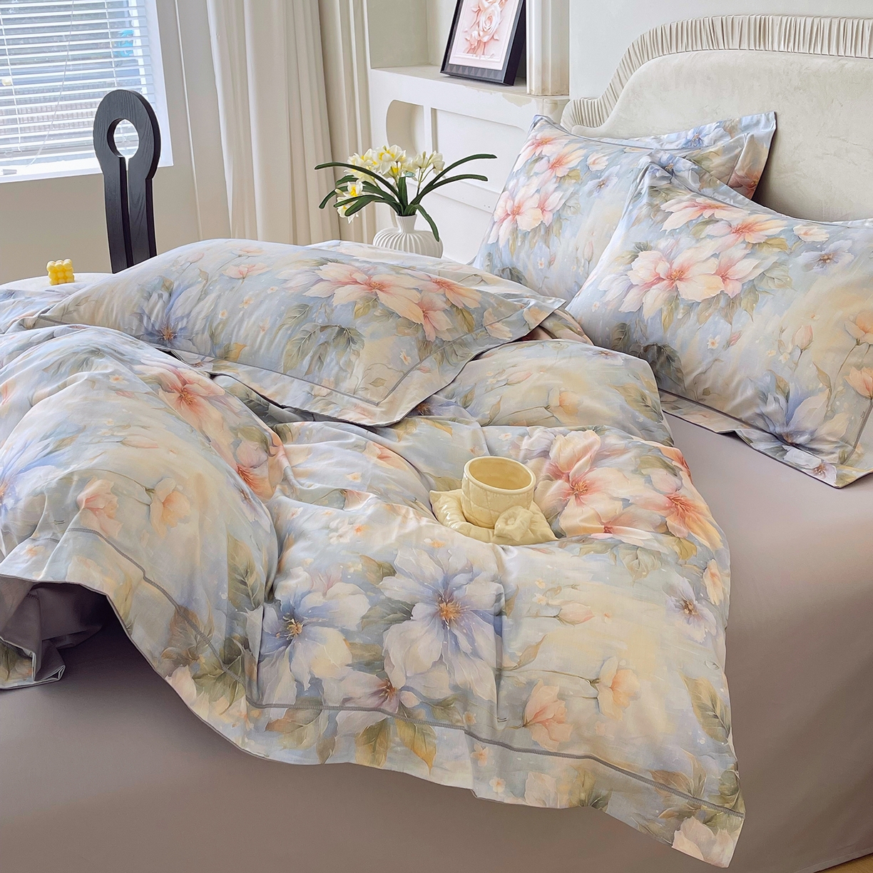 91家纺网 家纺一手货源 找家纺 焱博家纺 2026新款A类加厚全棉13376印花四件套 陌上烟雨