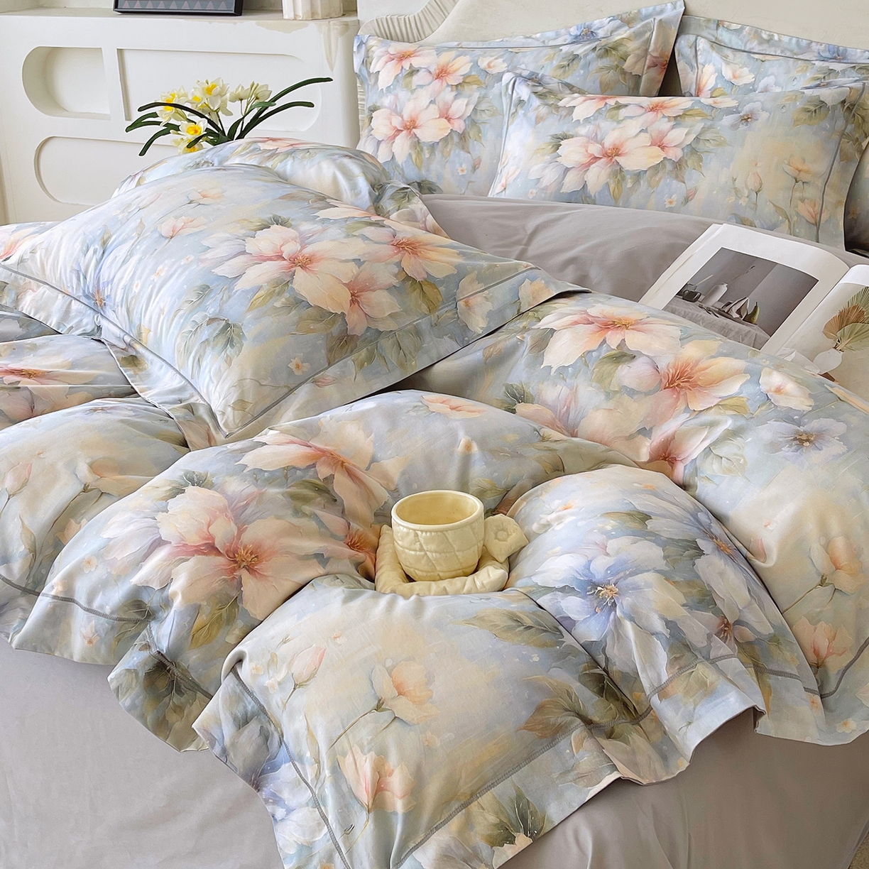 91家纺网 家纺一手货源 找家纺 焱博家纺 2026新款A类加厚全棉13376印花四件套 陌上烟雨