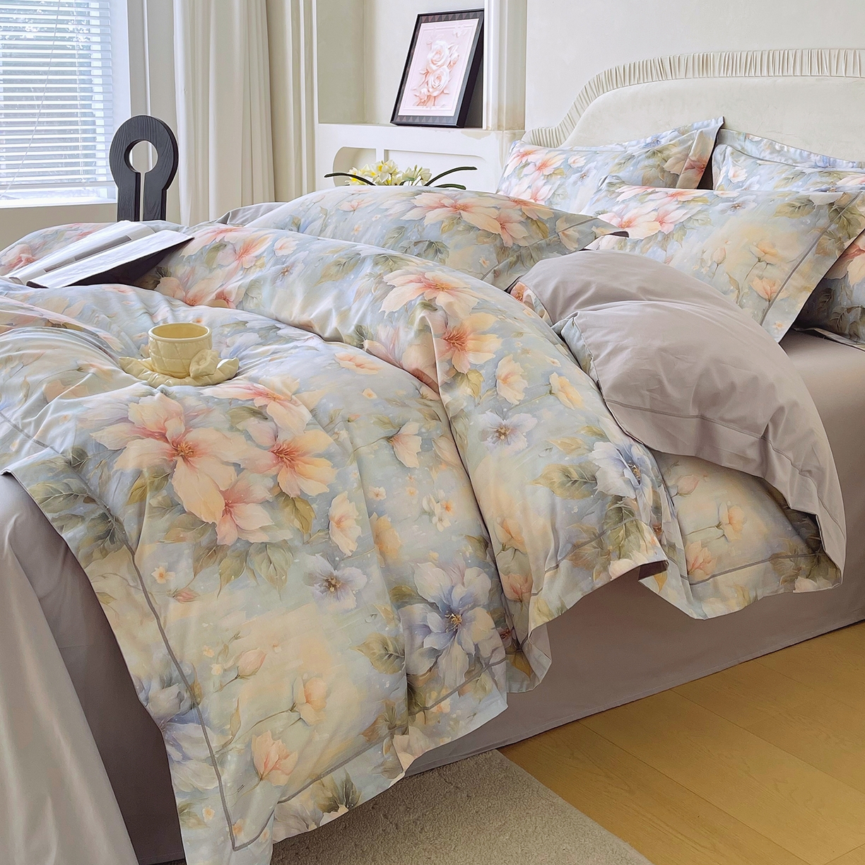 91家纺网 家纺一手货源 找家纺 焱博家纺 2026新款A类加厚全棉13376印花四件套 陌上烟雨