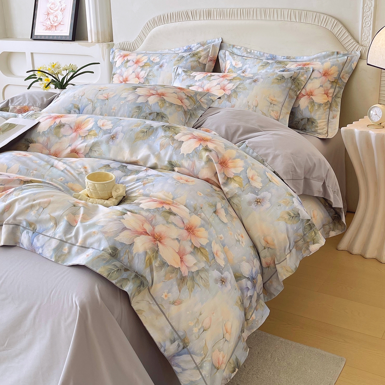 91家纺网 家纺一手货源 找家纺 焱博家纺 2026新款A类加厚全棉13376印花四件套 陌上烟雨