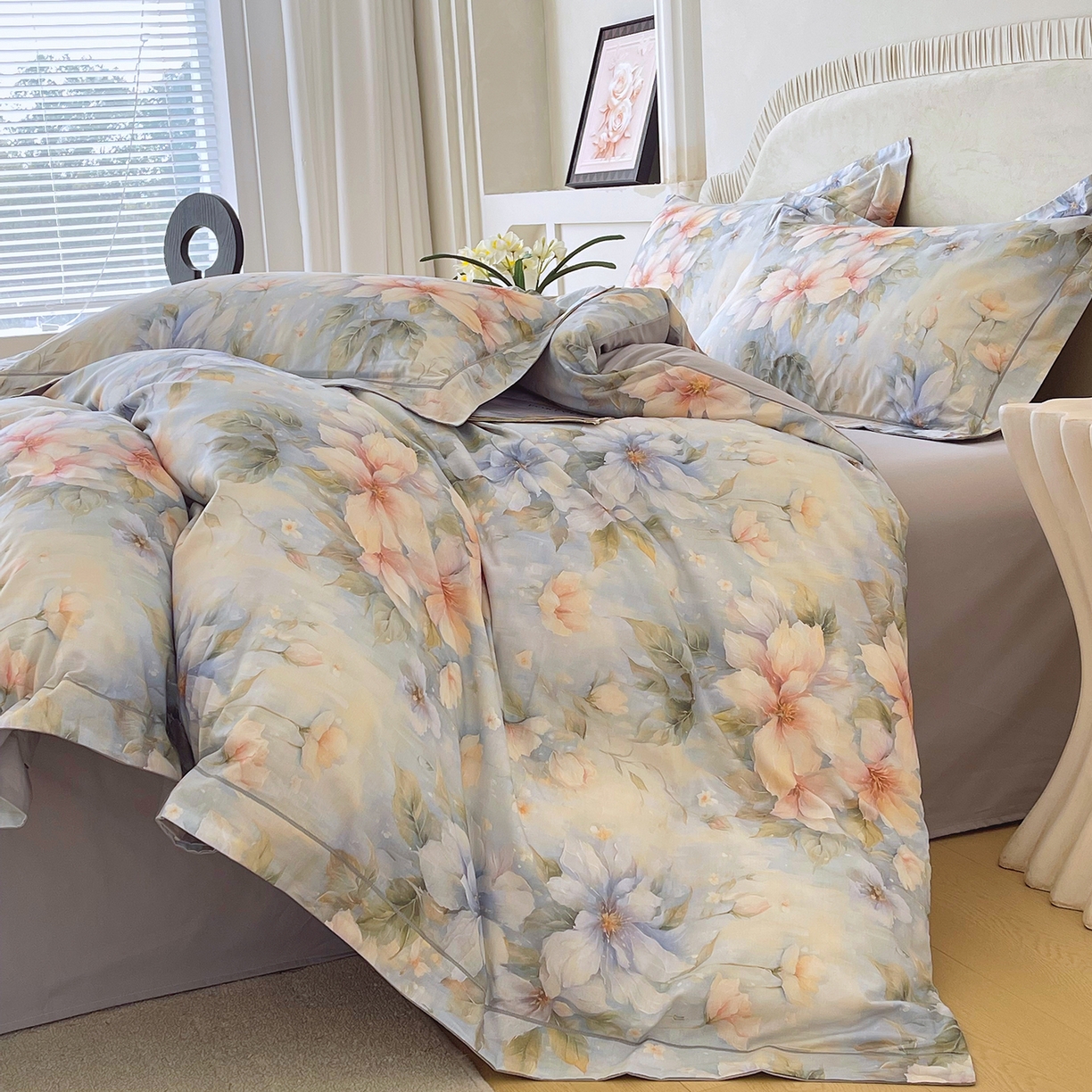 91家纺网 家纺一手货源 找家纺 焱博家纺 2026新款A类加厚全棉13376印花四件套 陌上烟雨