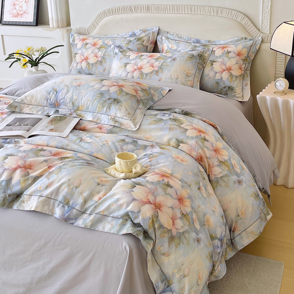 91家纺网 家纺一手货源 找家纺 焱博家纺 2026新款A类加厚全棉13376印花四件套 陌上烟雨