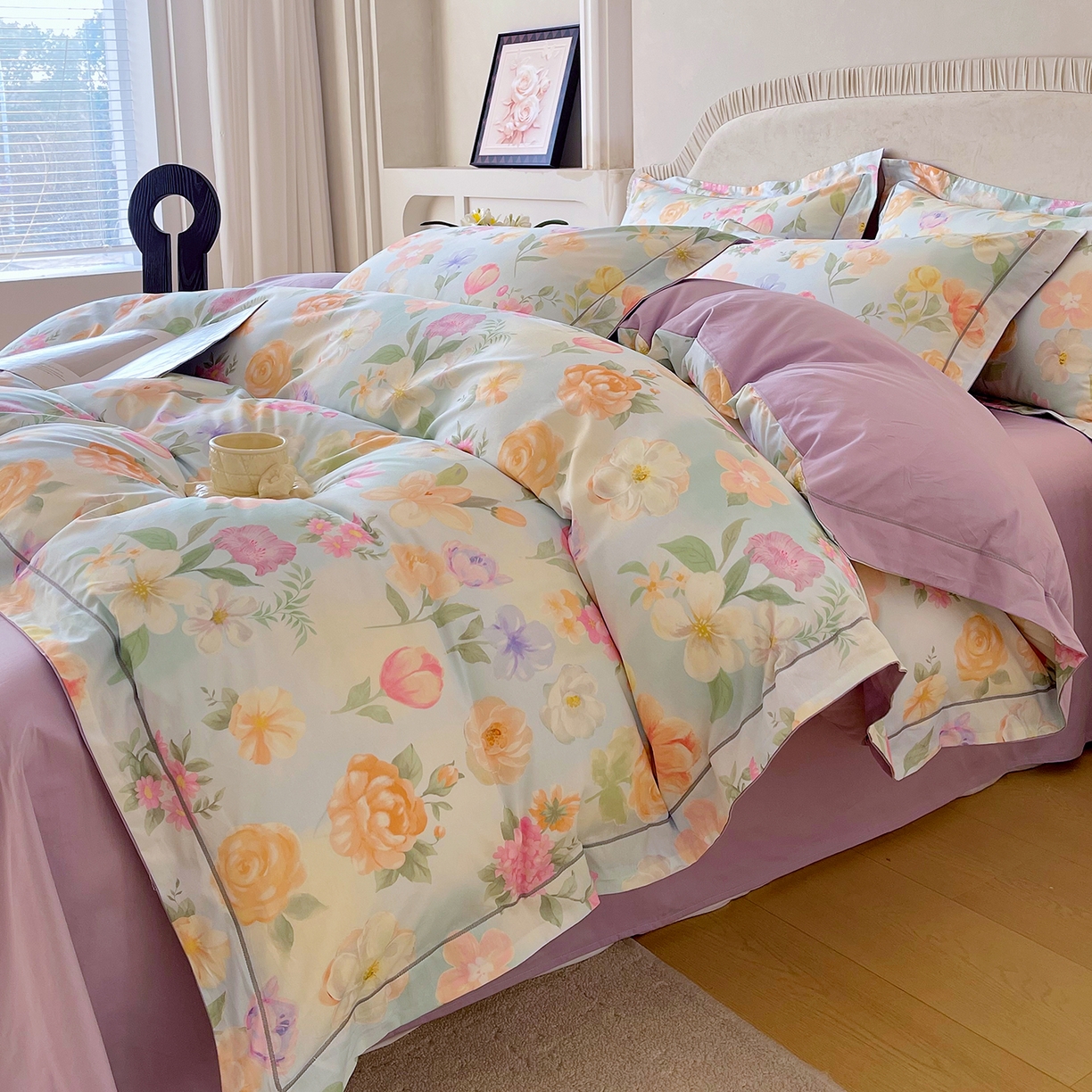 91家纺网 家纺一手货源 找家纺 焱博家纺 2026新款A类加厚全棉13376印花四件套 伊利花园