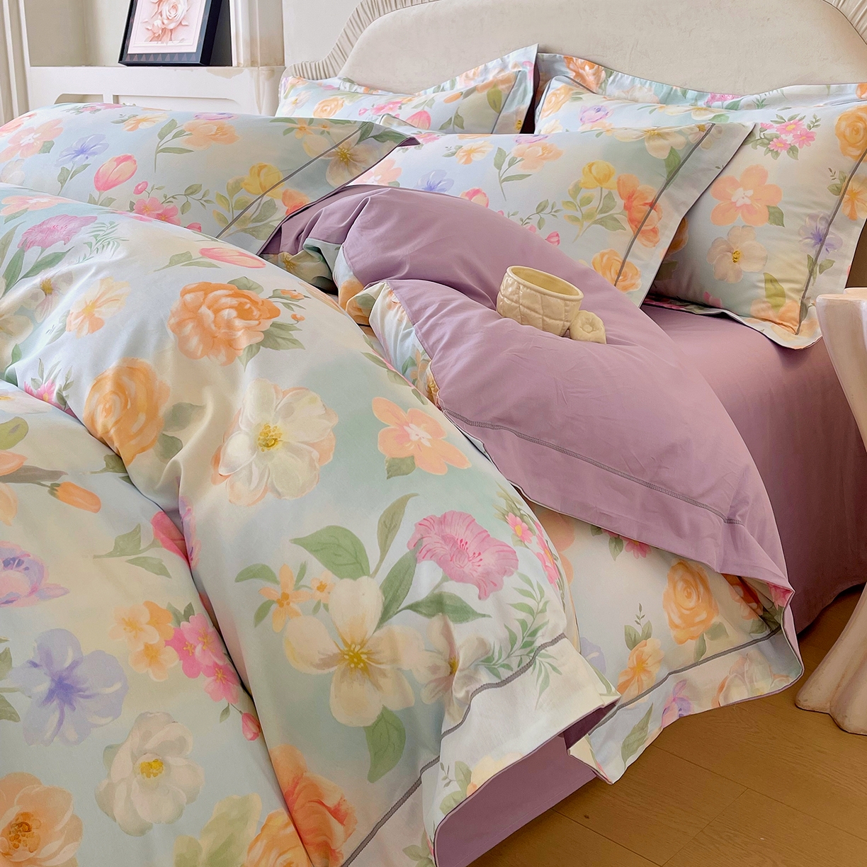 91家纺网 家纺一手货源 找家纺 焱博家纺 2026新款A类加厚全棉13376印花四件套 伊利花园