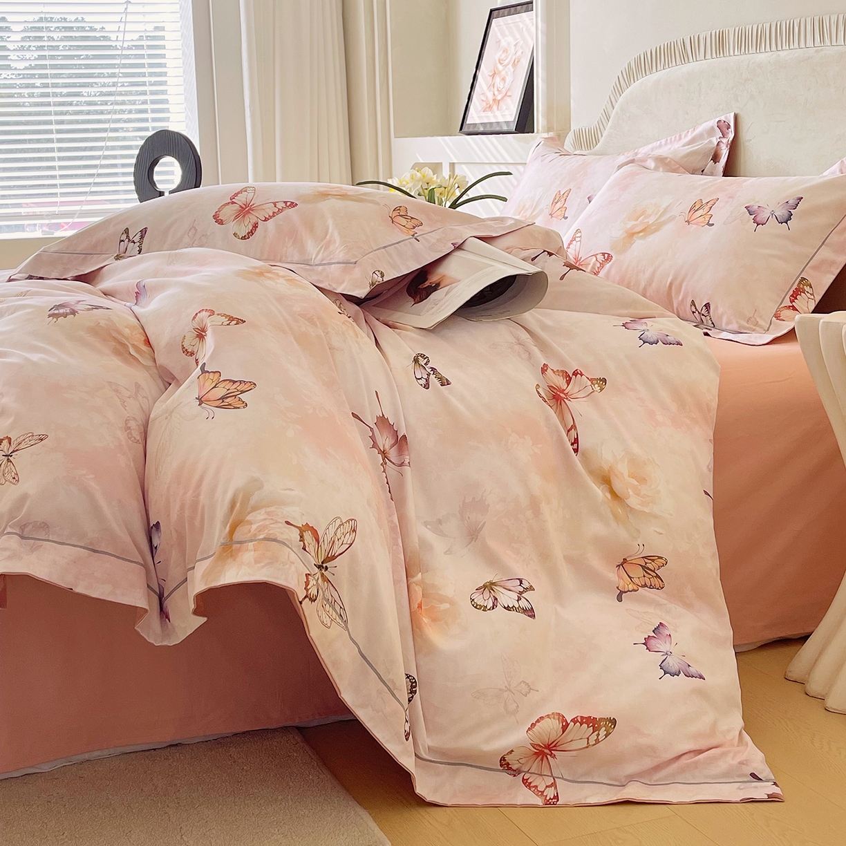 91家纺网 家纺一手货源 找家纺 焱博家纺 2026新款A类加厚全棉13376印花四件套 花香蝶舞