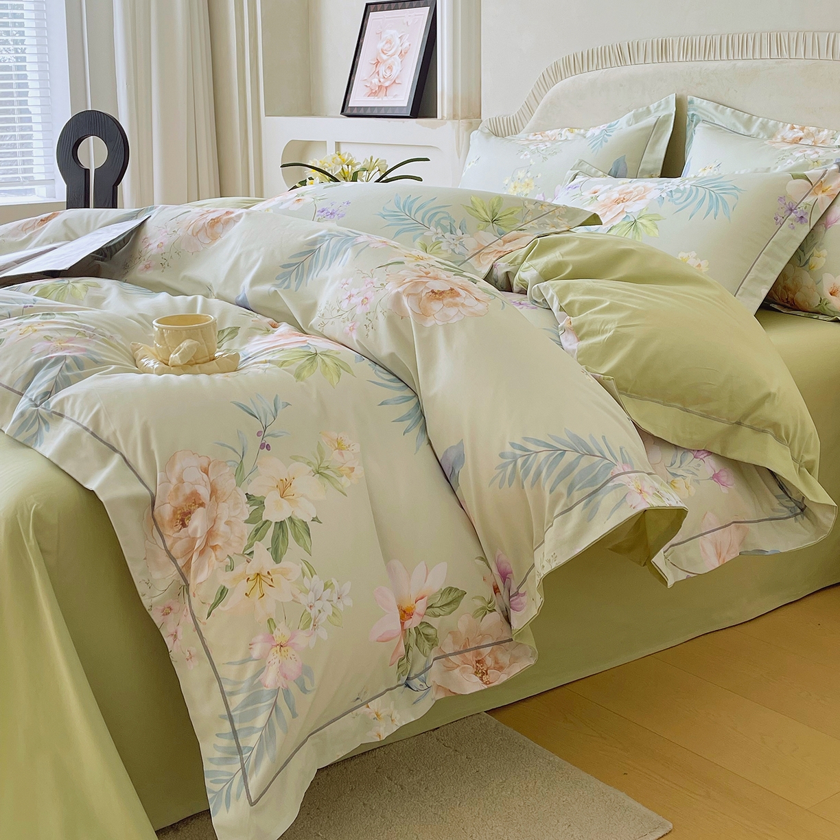 91家纺网 家纺一手货源 找家纺 焱博家纺 2026新款A类加厚全棉13376印花四件套 悠悠花香