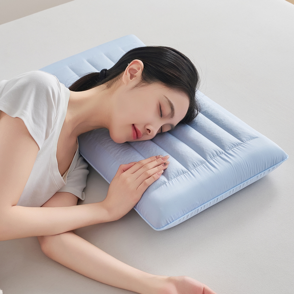 91家纺网 家纺一手货源 找家纺 乐可 2026新款全棉记忆枕荞麦枕零压草本枕枕头枕芯 零压草本枕-蓝6cm