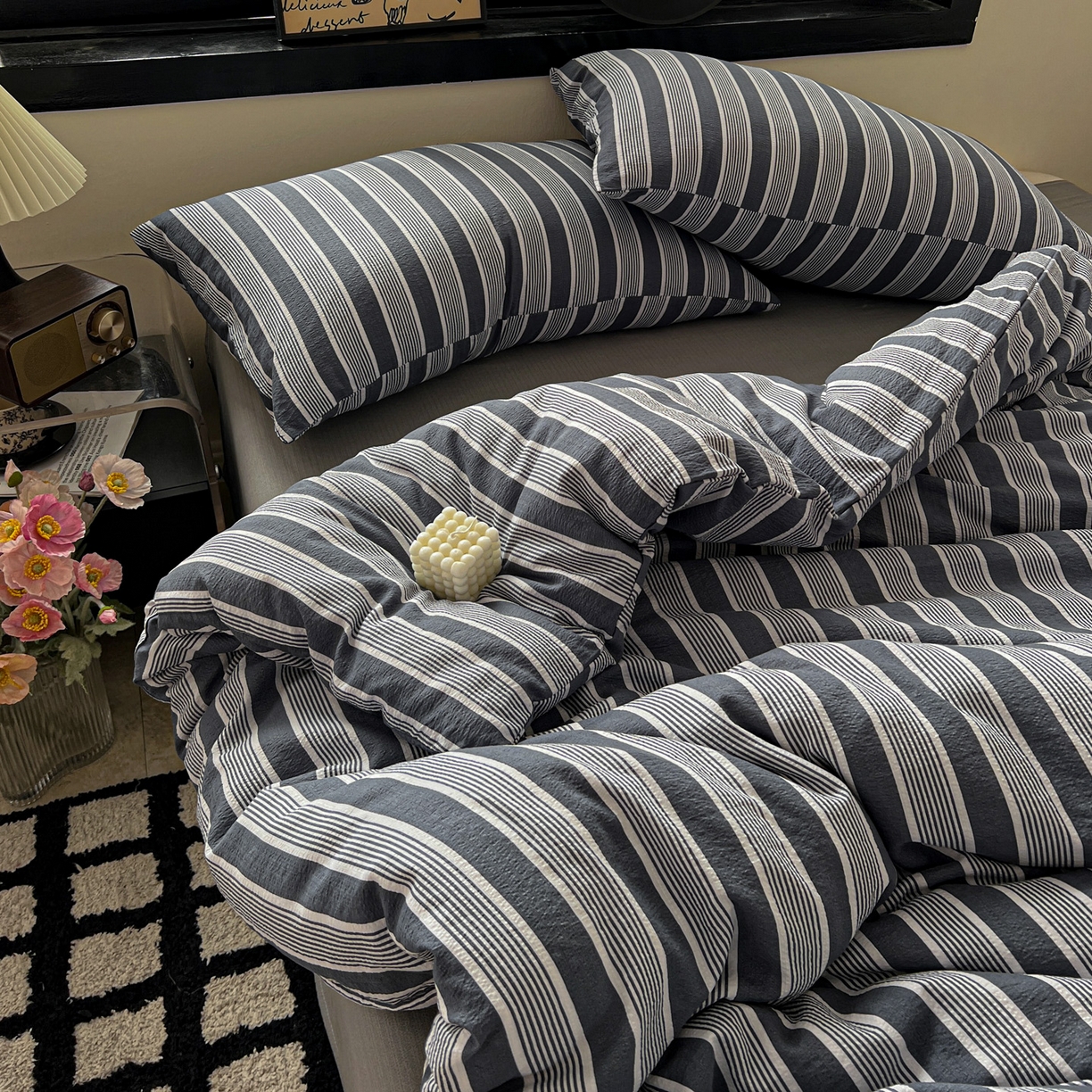 91家纺网 家纺一手货源 找家纺 （总）花伞家居 2026新款中古风双层纱简约格纹系列（提供买家秀）