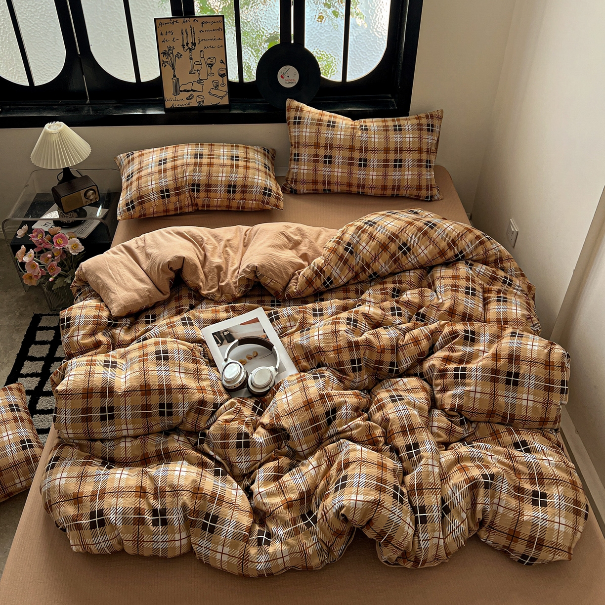 91家纺网 家纺一手货源 找家纺 （总）花伞家居 2026新款中古风双层纱简约格纹系列（提供买家秀）