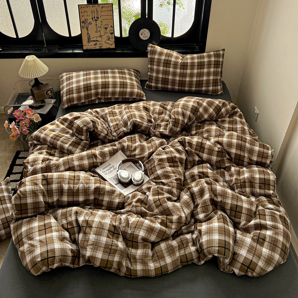 91家纺网 家纺一手货源 找家纺 （总）花伞家居 2026新款中古风双层纱简约格纹系列（提供买家秀）