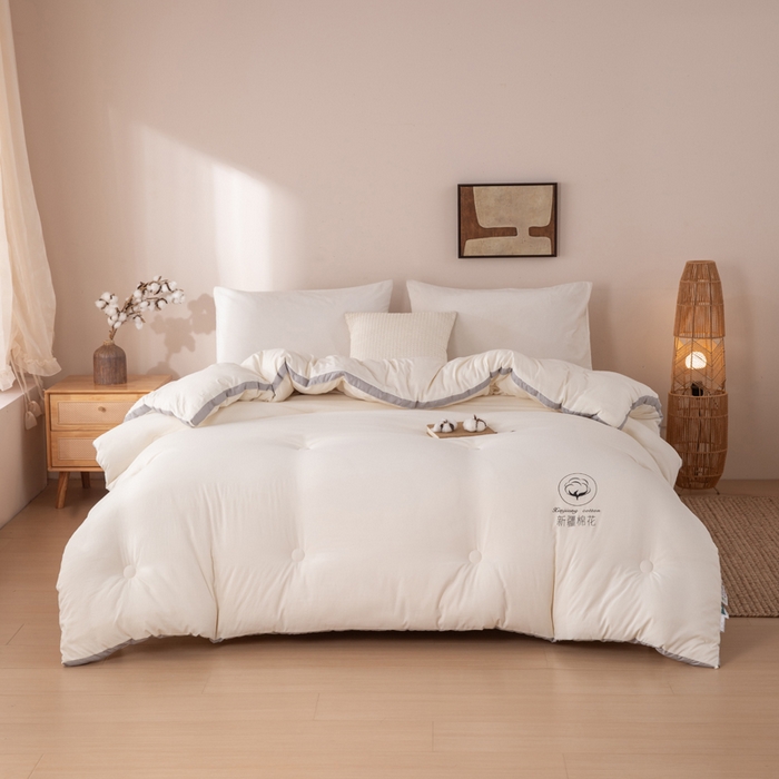 91家纺网 家纺一手货源 找家纺 圣梦莱羽绒家纺 2026新款A类棉花被夏被水洗棉春秋被7A抗菌被芯 米白